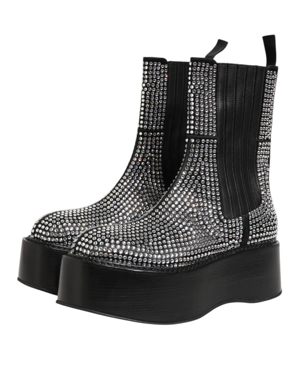 Dolce & Gabbana Schwarz Crystal Strass Mid Calf Kurze Stiefel Schuhe