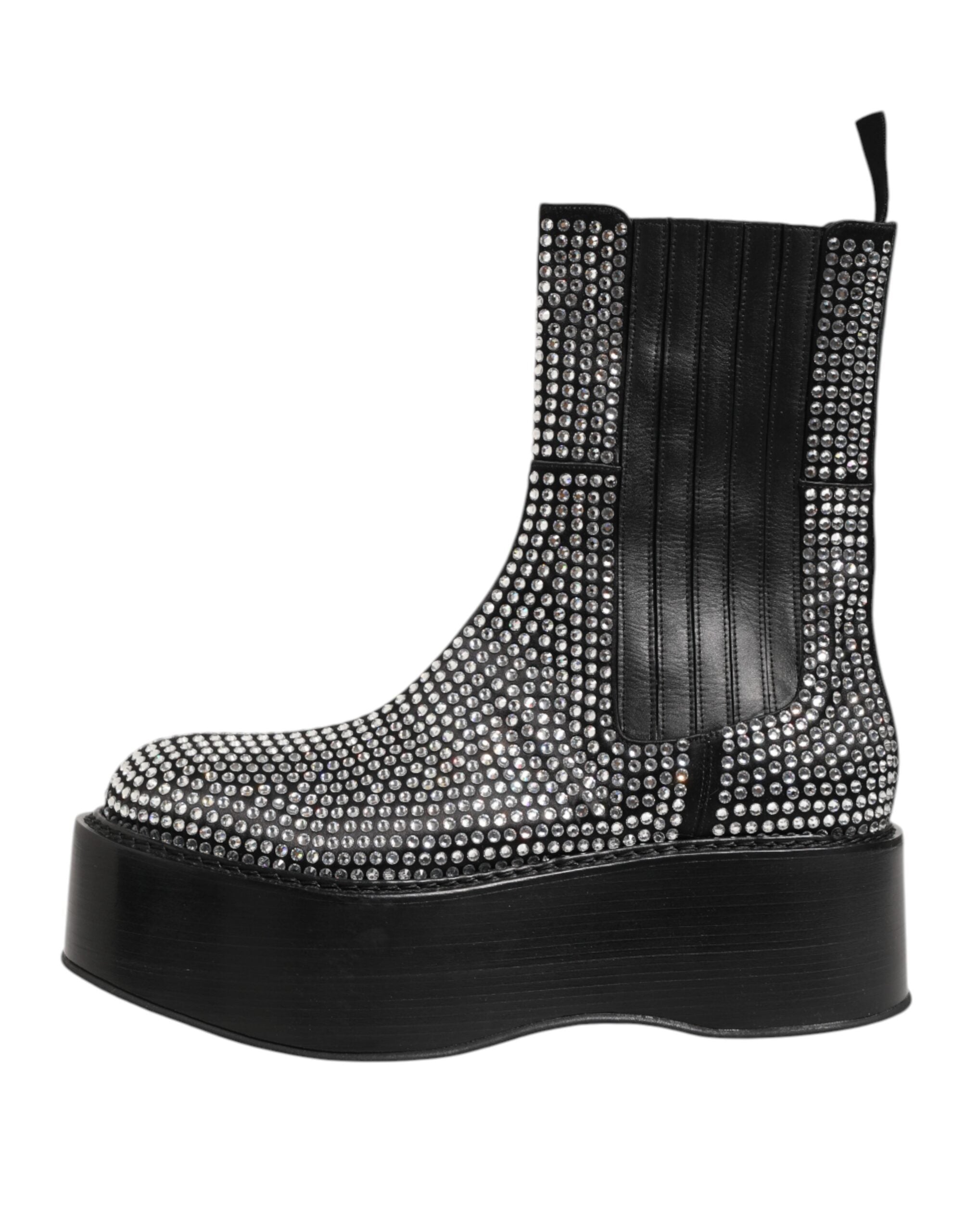 Dolce & Gabbana Schwarz Crystal Strass Mid Calf Kurze Stiefel Schuhe
