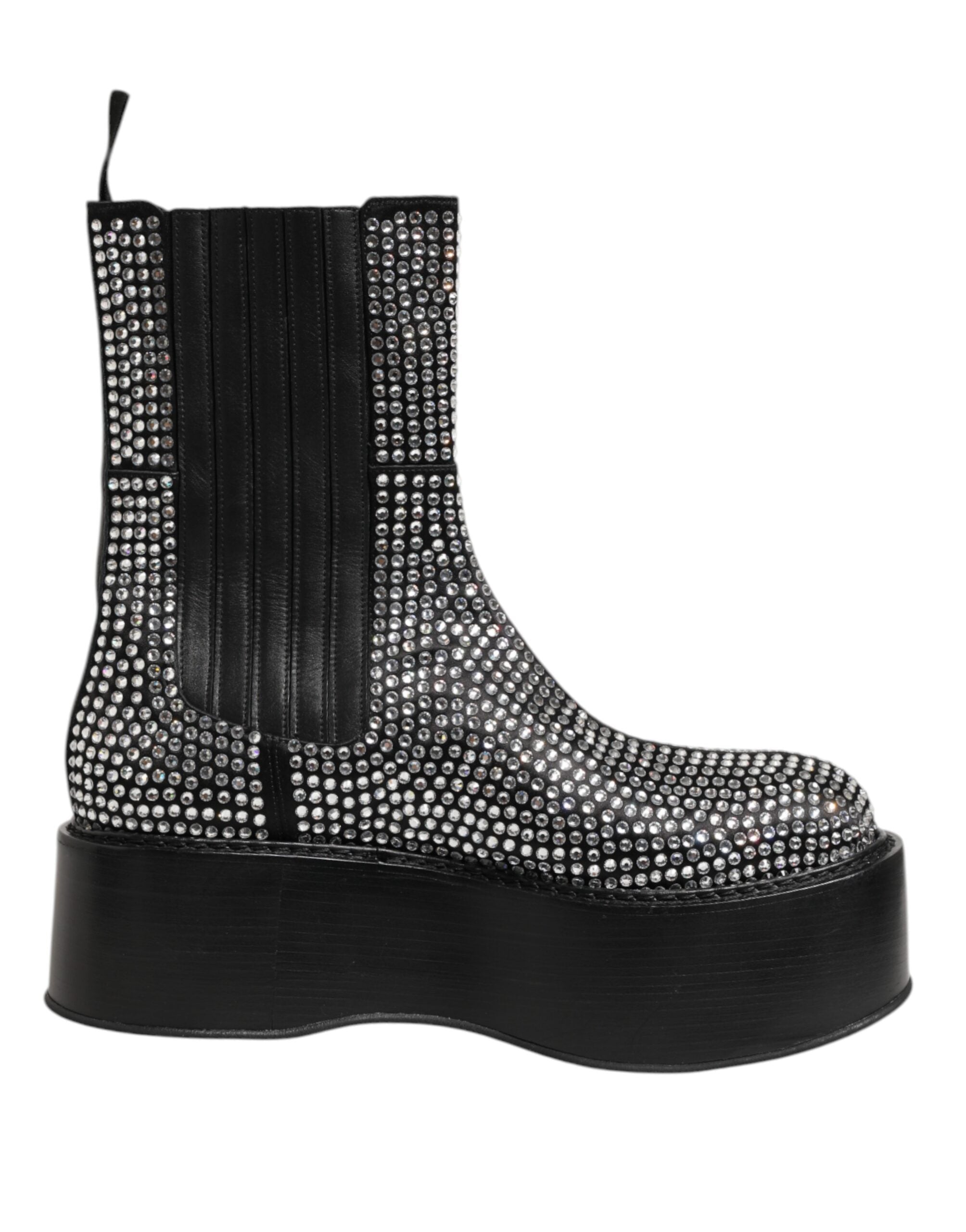 Dolce & Gabbana Schwarz Crystal Strass Mid Calf Kurze Stiefel Schuhe