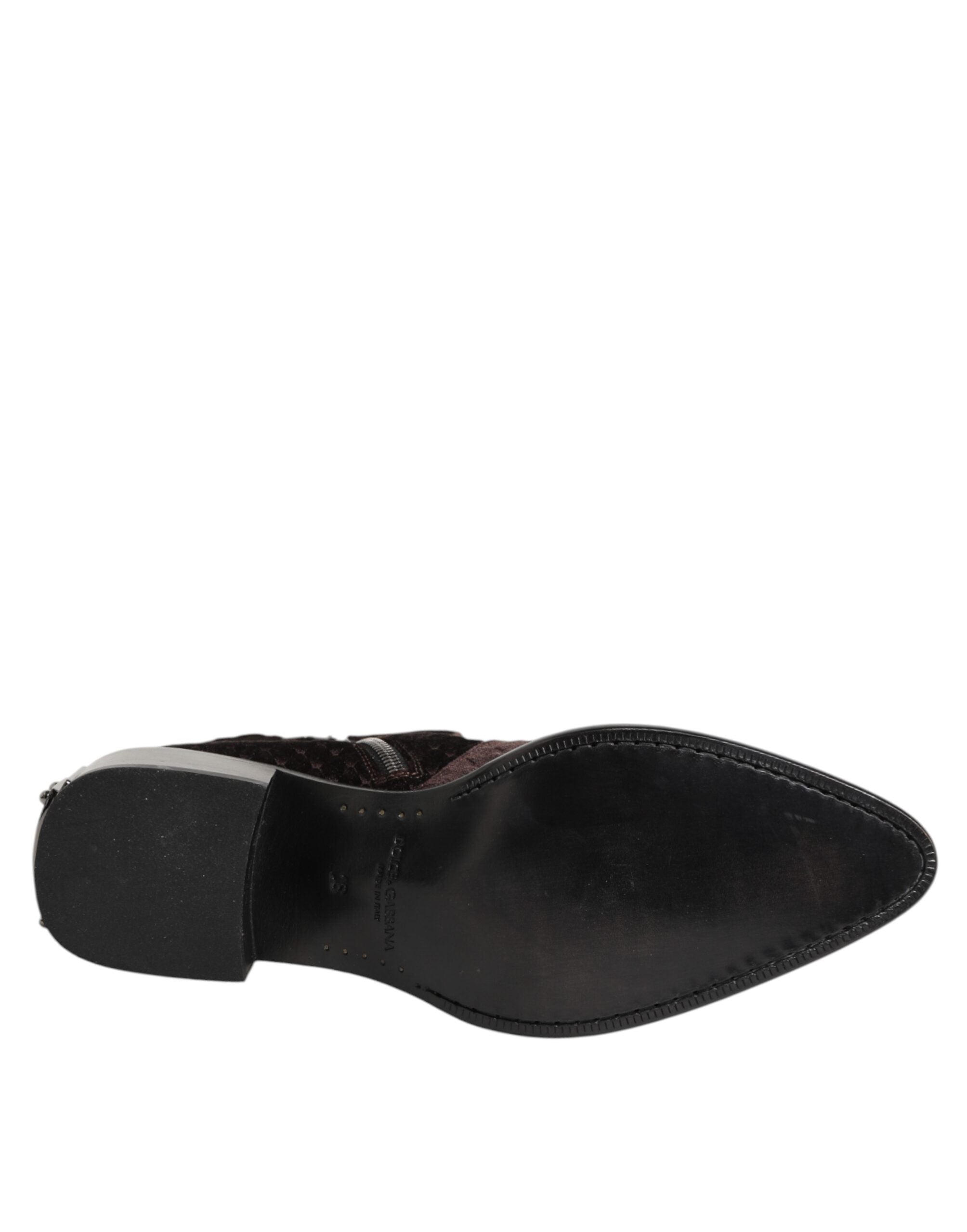 Dolce & Gabbana Braun Baumwolle Samt Mid Calf Kurze Stiefel Schuhe