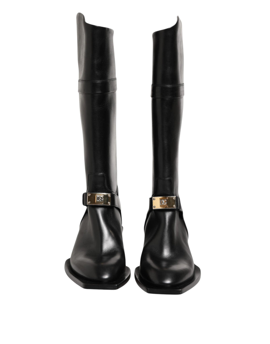 Dolce & Gabbana Schwarzes Logo Plaque Over The Calf Stiefel Schuhe