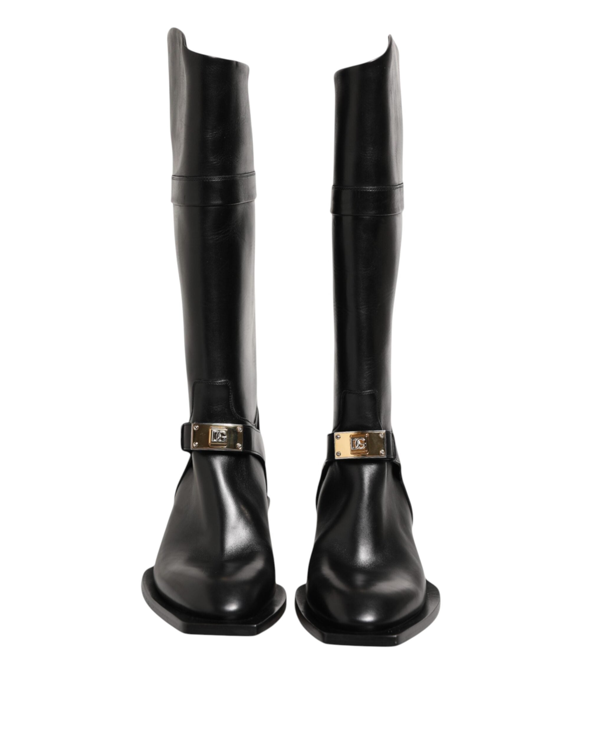 Dolce & Gabbana Schwarzes Logo Plaque Over The Calf Stiefel Schuhe