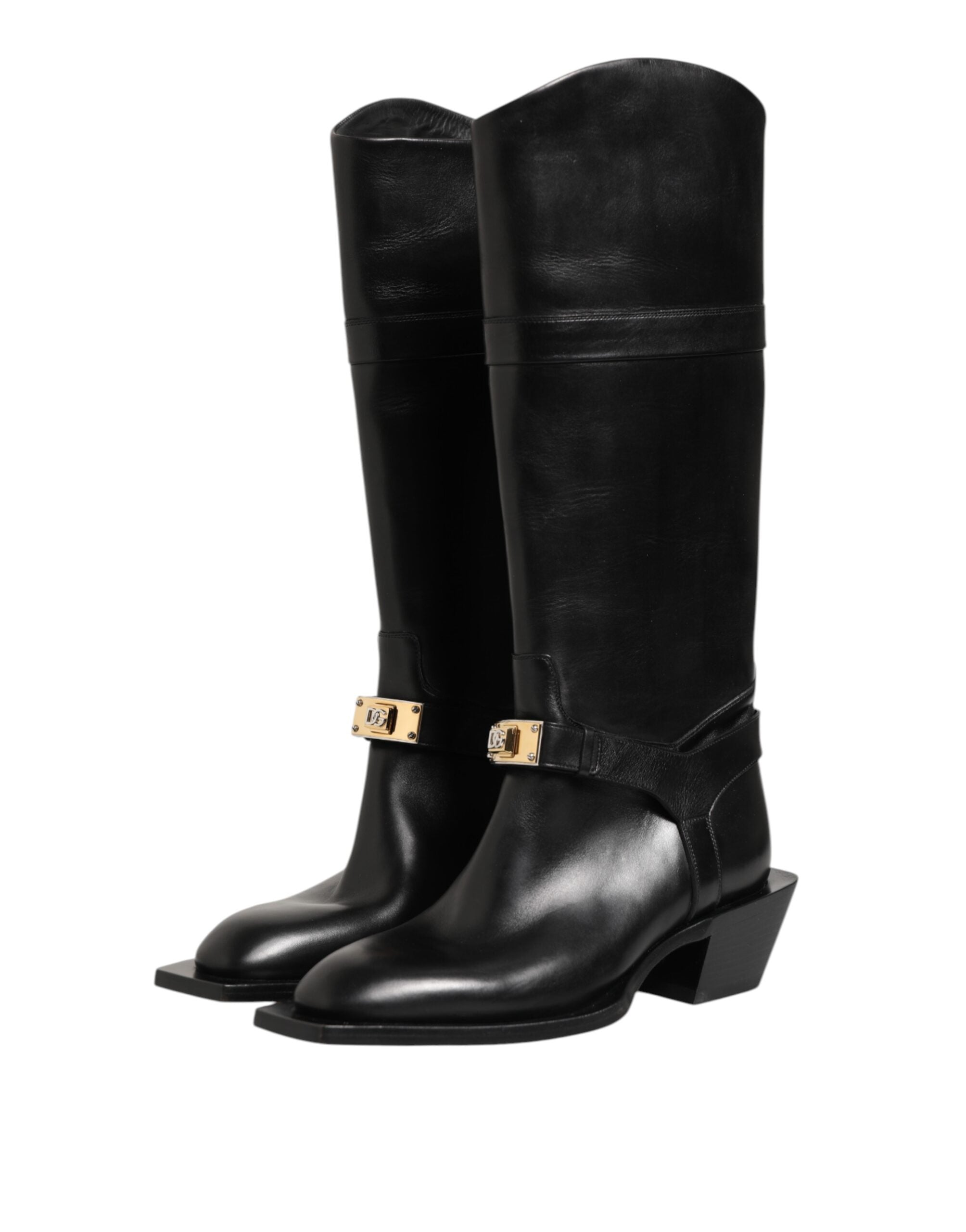 Dolce & Gabbana Schwarzes Logo Plaque Over The Calf Stiefel Schuhe