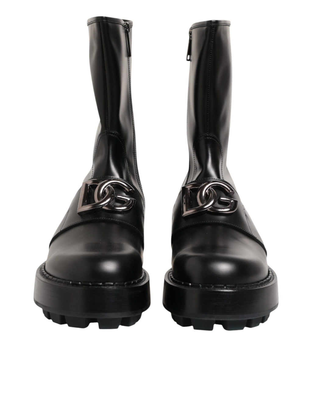 Dolce & Gabbana Schwarze Logo-Plakette Mid Calf Biker Boots Schuhe