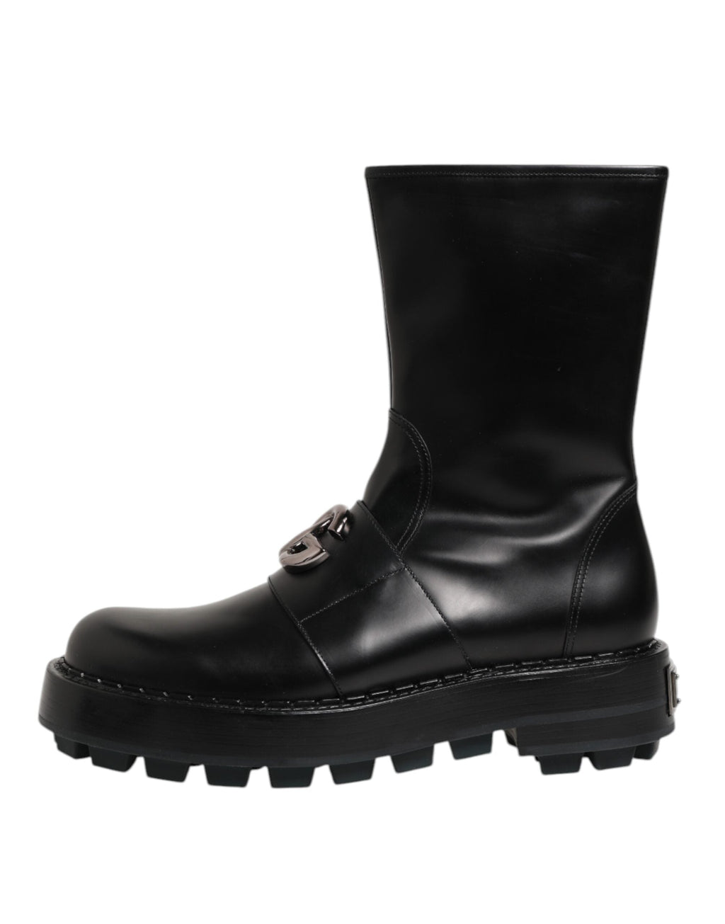 Dolce & Gabbana Schwarze Logo-Plakette Mid Calf Biker Boots Schuhe