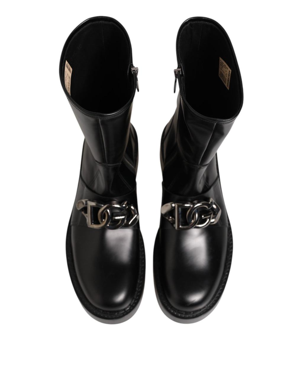 Dolce & Gabbana Schwarze Logo-Plakette Mid Calf Biker Boots Schuhe