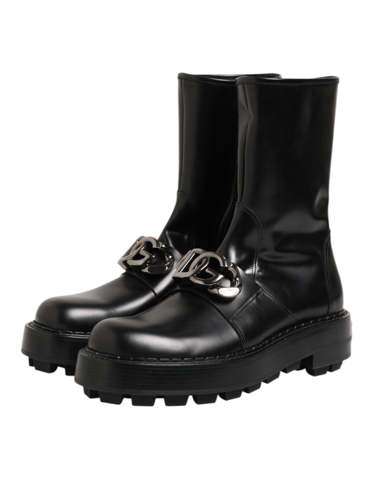 Dolce & Gabbana Zwarte Logoplaat Halfhoge Bikerlaarzen Schoenen
