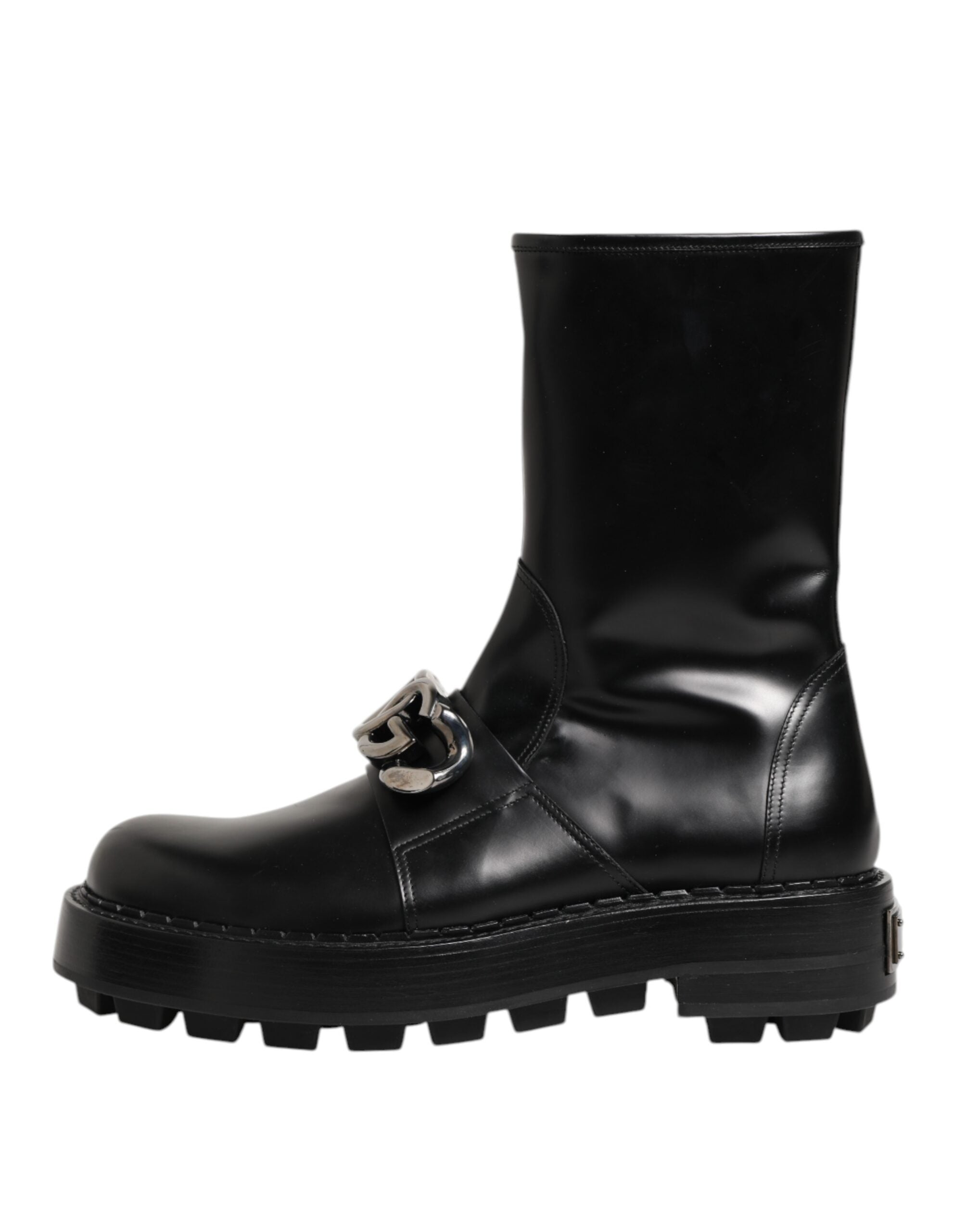 Dolce & Gabbana Schwarze Logo-Plakette Mid Calf Biker Boots Schuhe