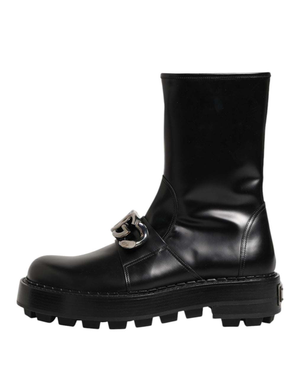 Dolce & Gabbana Zwarte Logoplaat Halfhoge Bikerlaarzen Schoenen