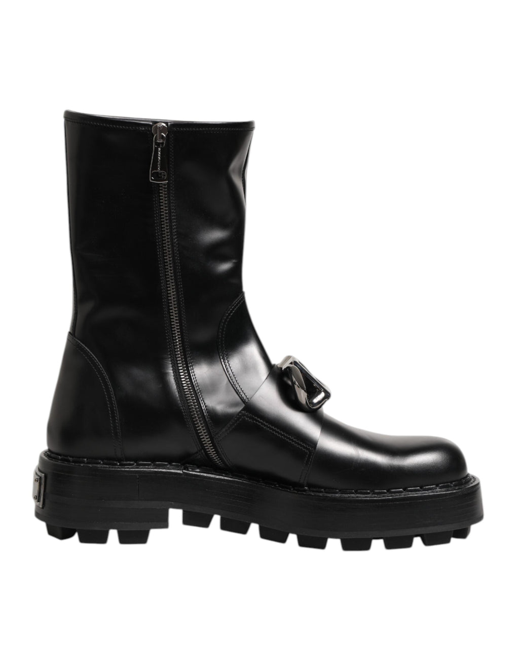Dolce & Gabbana Schwarze Logo-Plakette Mid Calf Biker Boots Schuhe