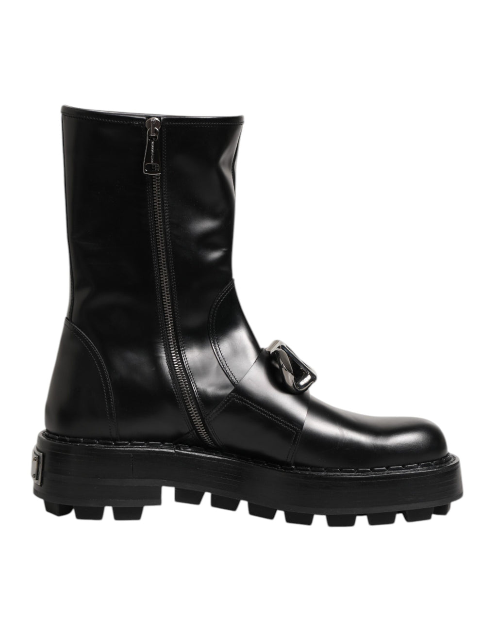 Dolce & Gabbana Zwarte Logoplaat Halfhoge Bikerlaarzen Schoenen