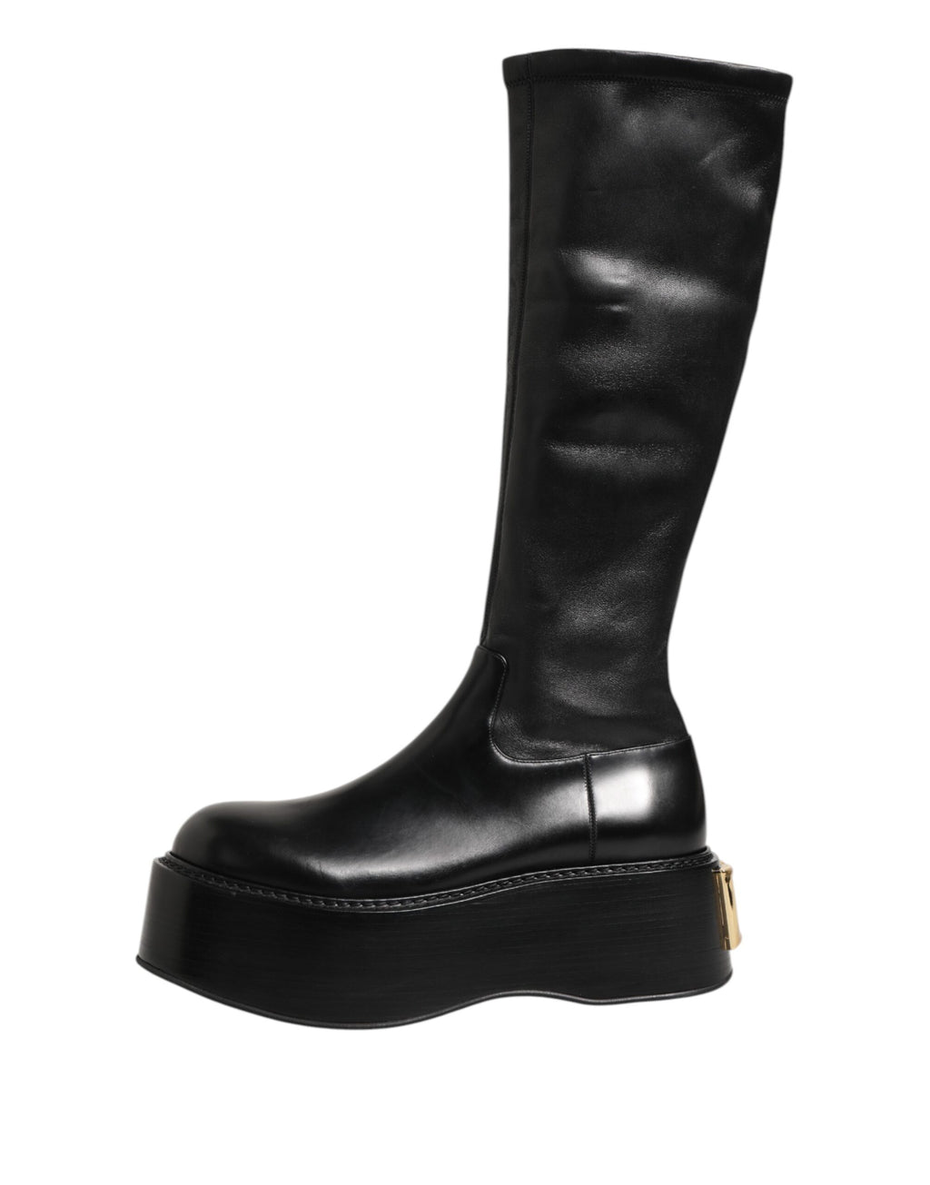 Dolce & Gabbana Schwarzes Logo Plaque Over The Calf Stiefel Schuhe