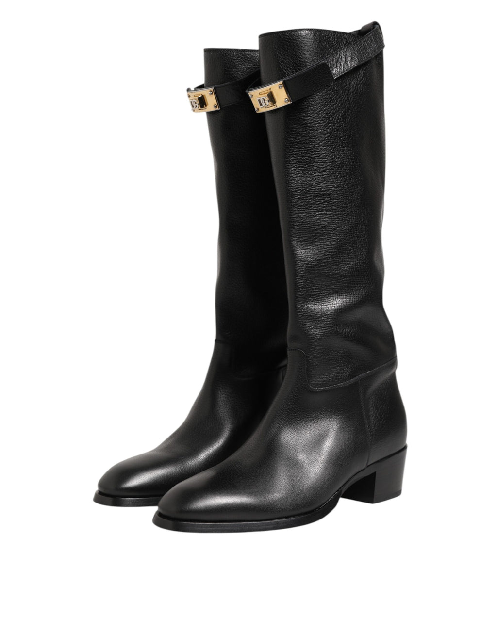 Dolce & Gabbana Schwarzes Logo Plaque Over The Calf Stiefel Schuhe