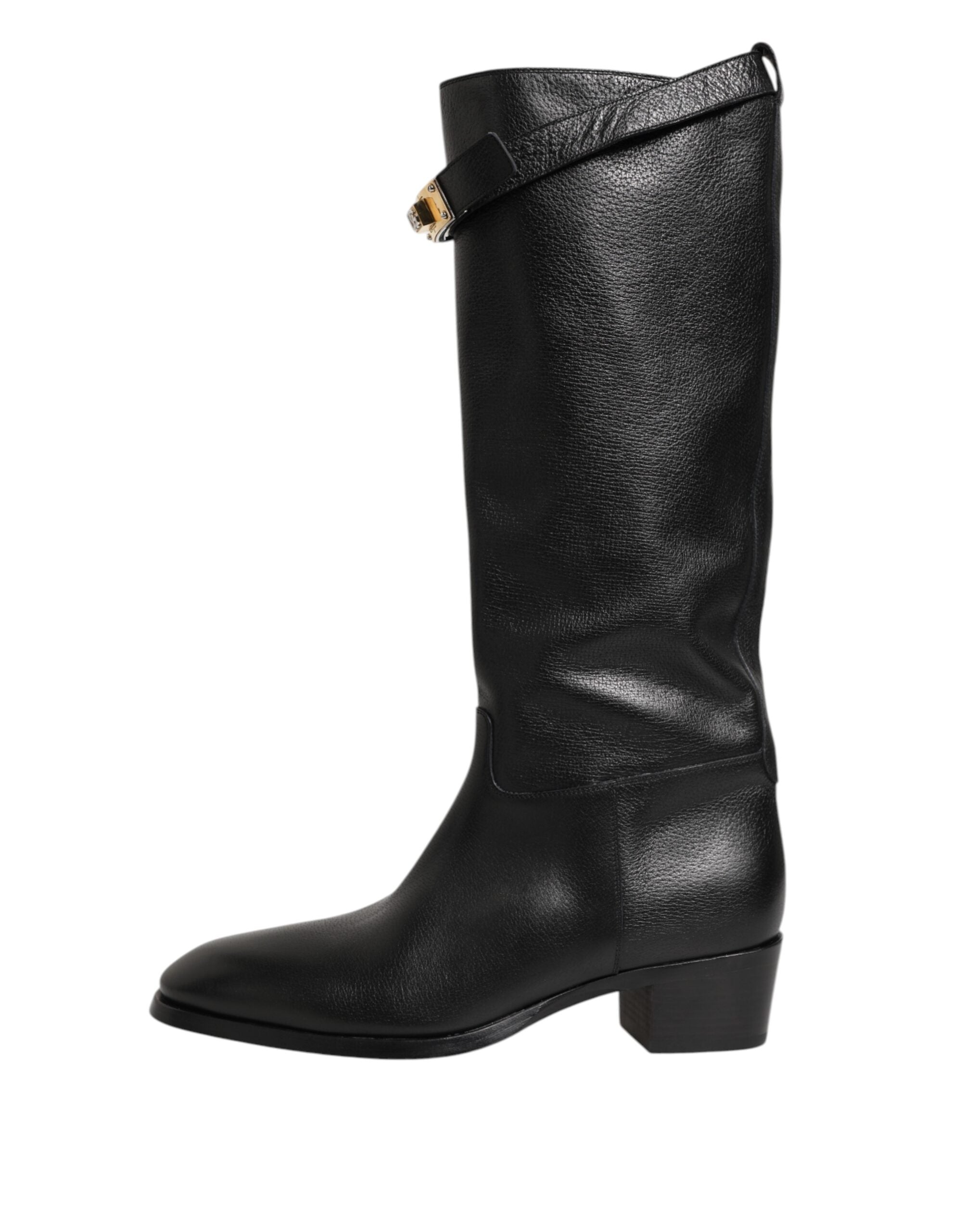Dolce & Gabbana Schwarzes Logo Plaque Over The Calf Stiefel Schuhe