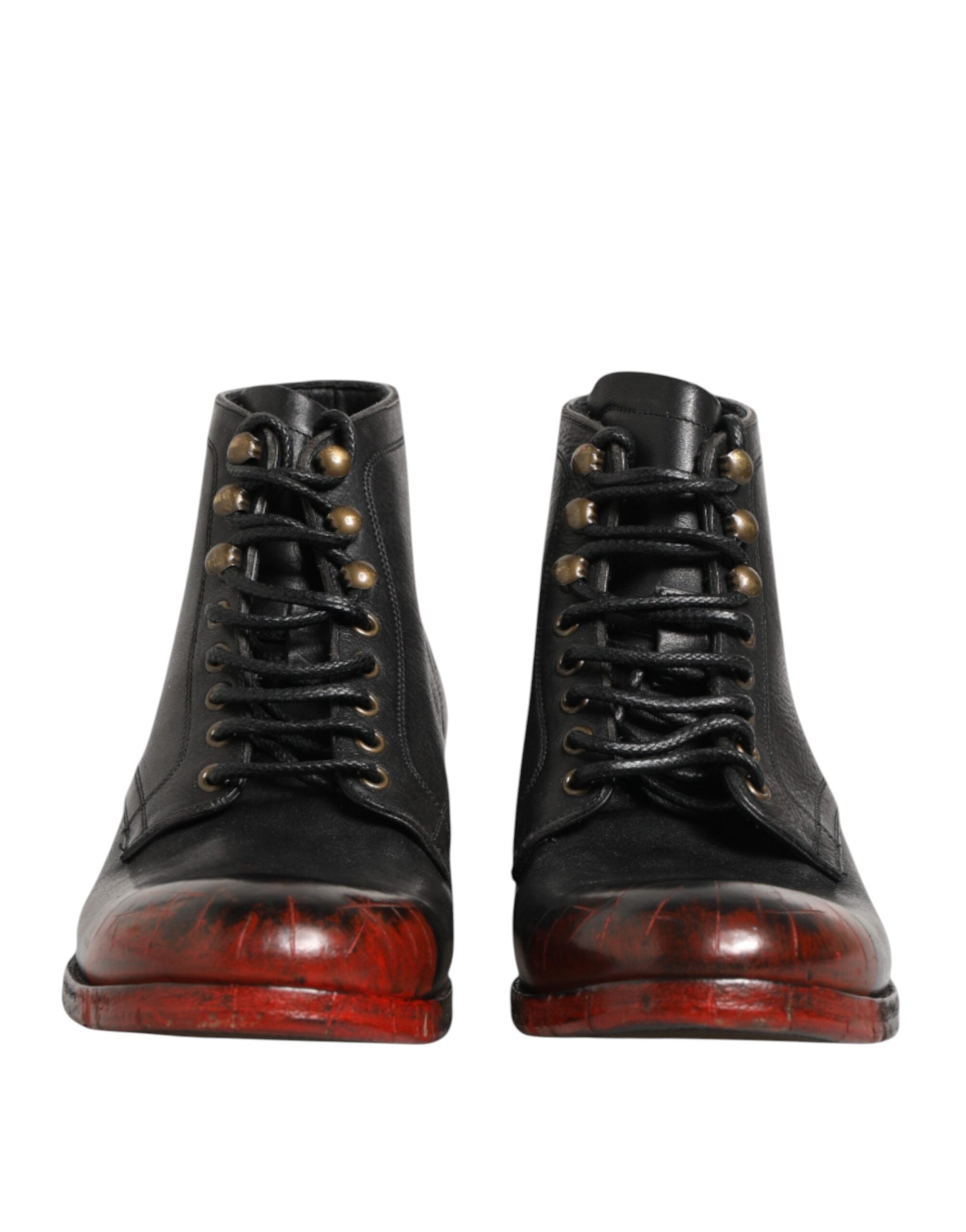Dolce & Gabbana Schwarze Rote Schnürstiefeletten Kurzstiefel Schuhe