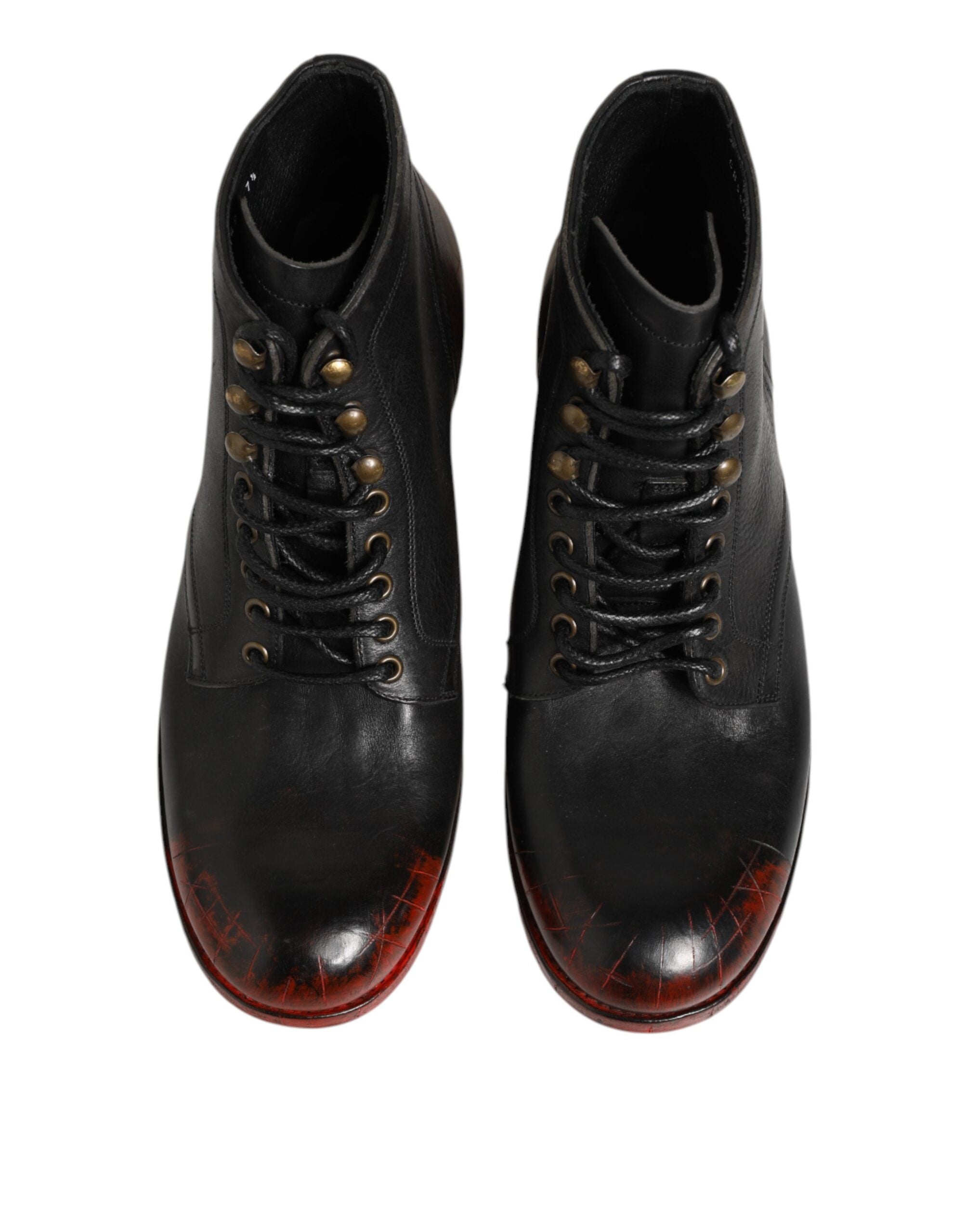 Dolce & Gabbana Schwarze Rote Schnürstiefeletten Kurzstiefel Schuhe
