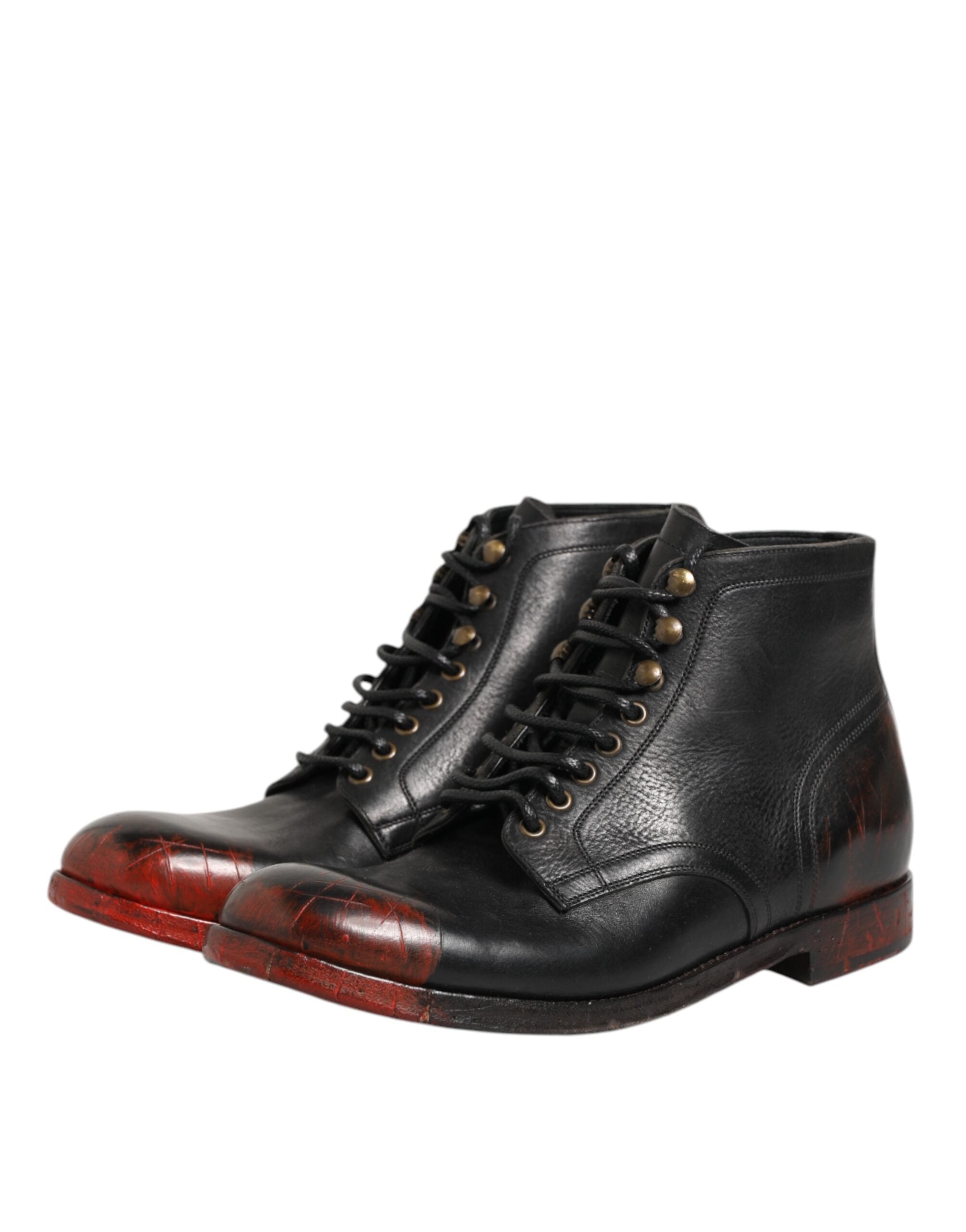 Dolce & Gabbana Schwarze Rote Schnürstiefeletten Kurzstiefel Schuhe