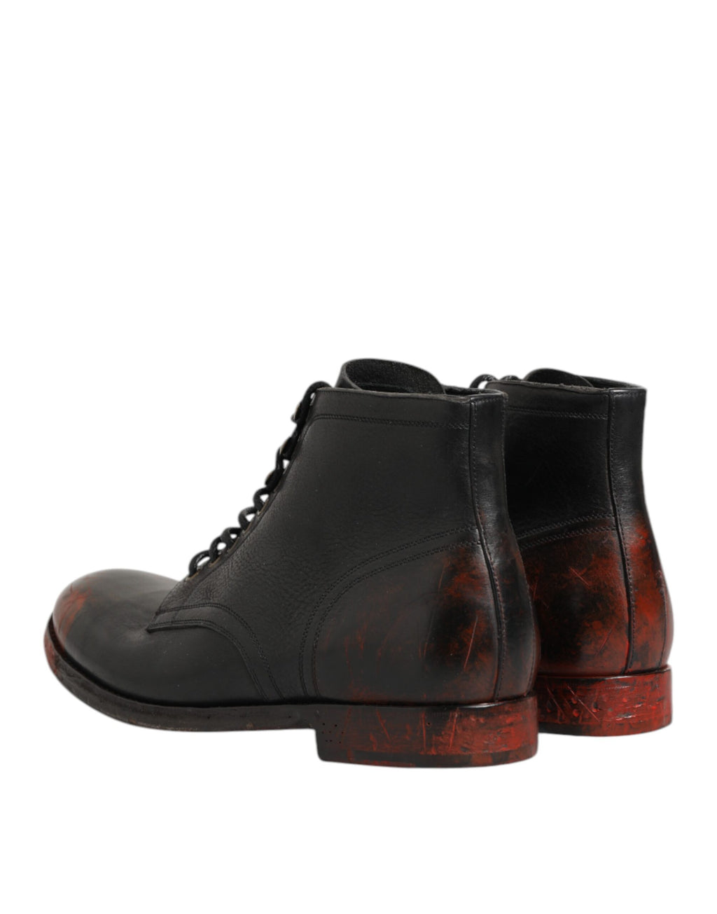Dolce & Gabbana Schwarze Rote Schnürstiefeletten Kurzstiefel Schuhe