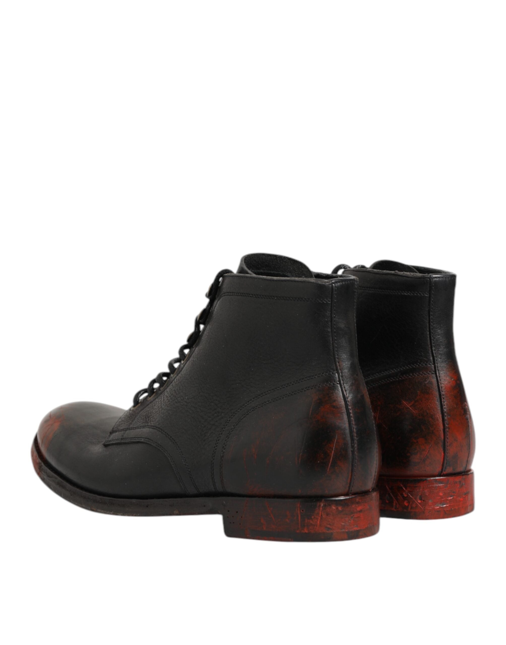 Dolce & Gabbana Schwarze Rote Schnürstiefeletten Kurzstiefel Schuhe