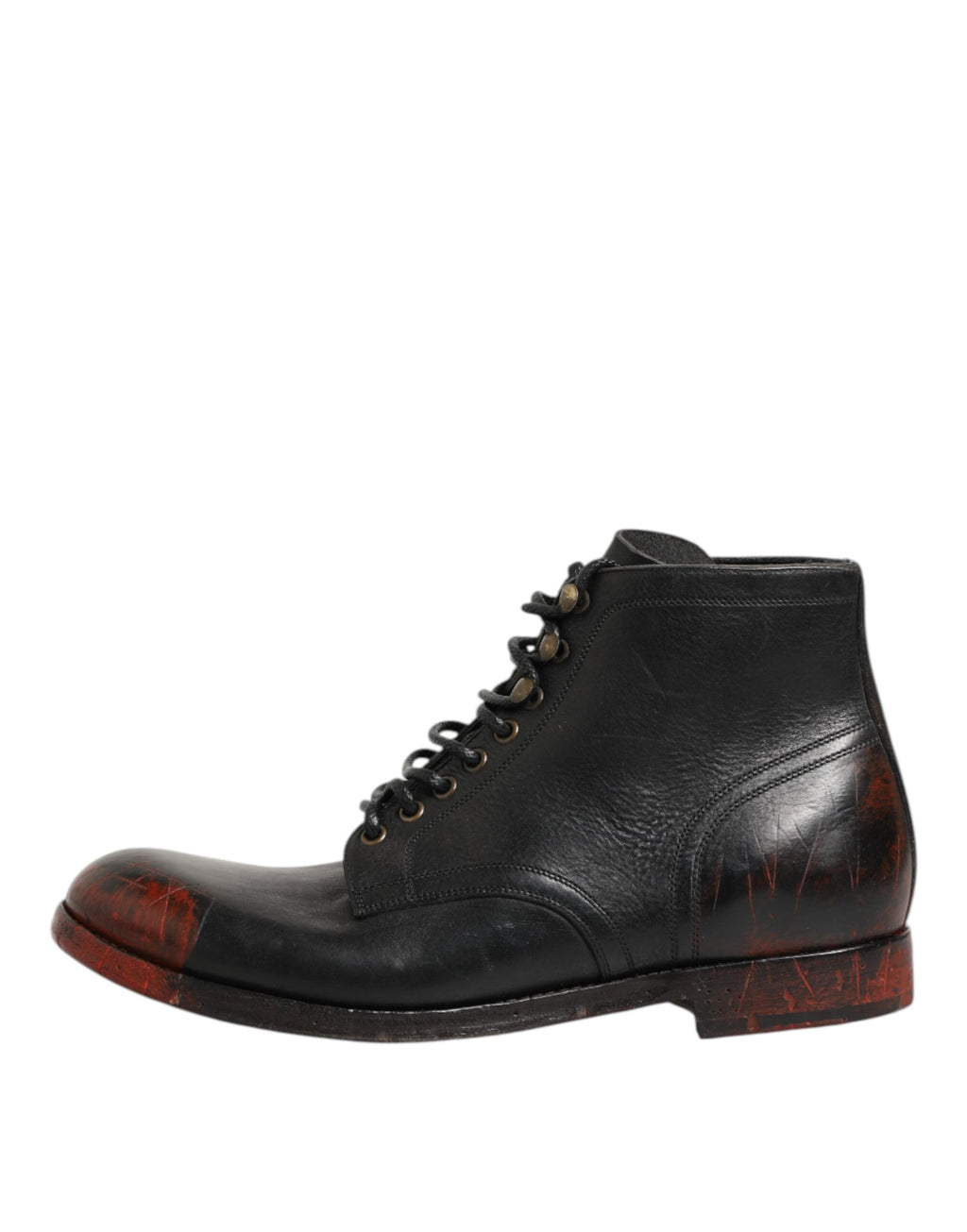 Dolce & Gabbana Schwarze Rote Schnürstiefeletten Kurzstiefel Schuhe
