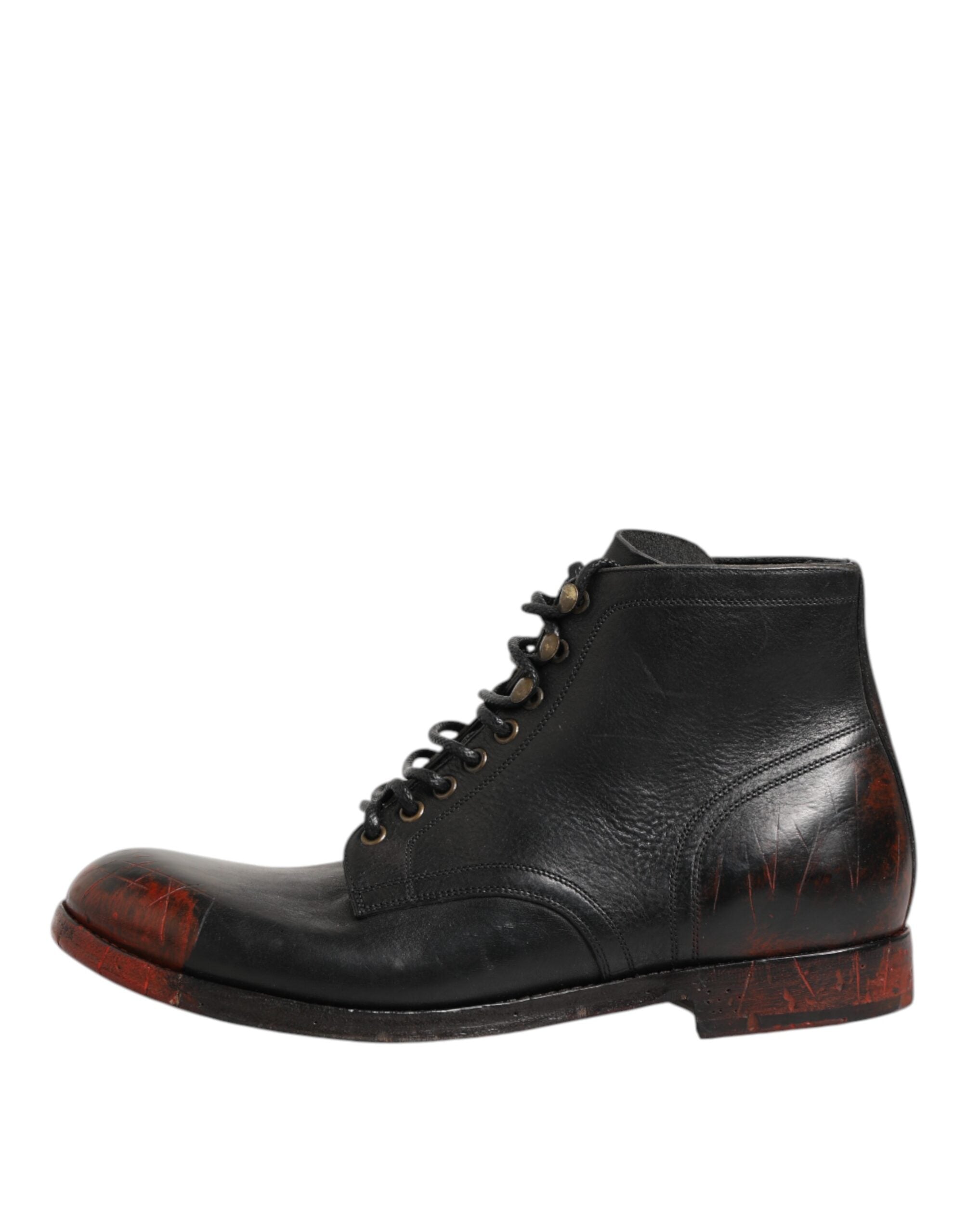 Dolce & Gabbana Schwarze Rote Schnürstiefeletten Kurzstiefel Schuhe