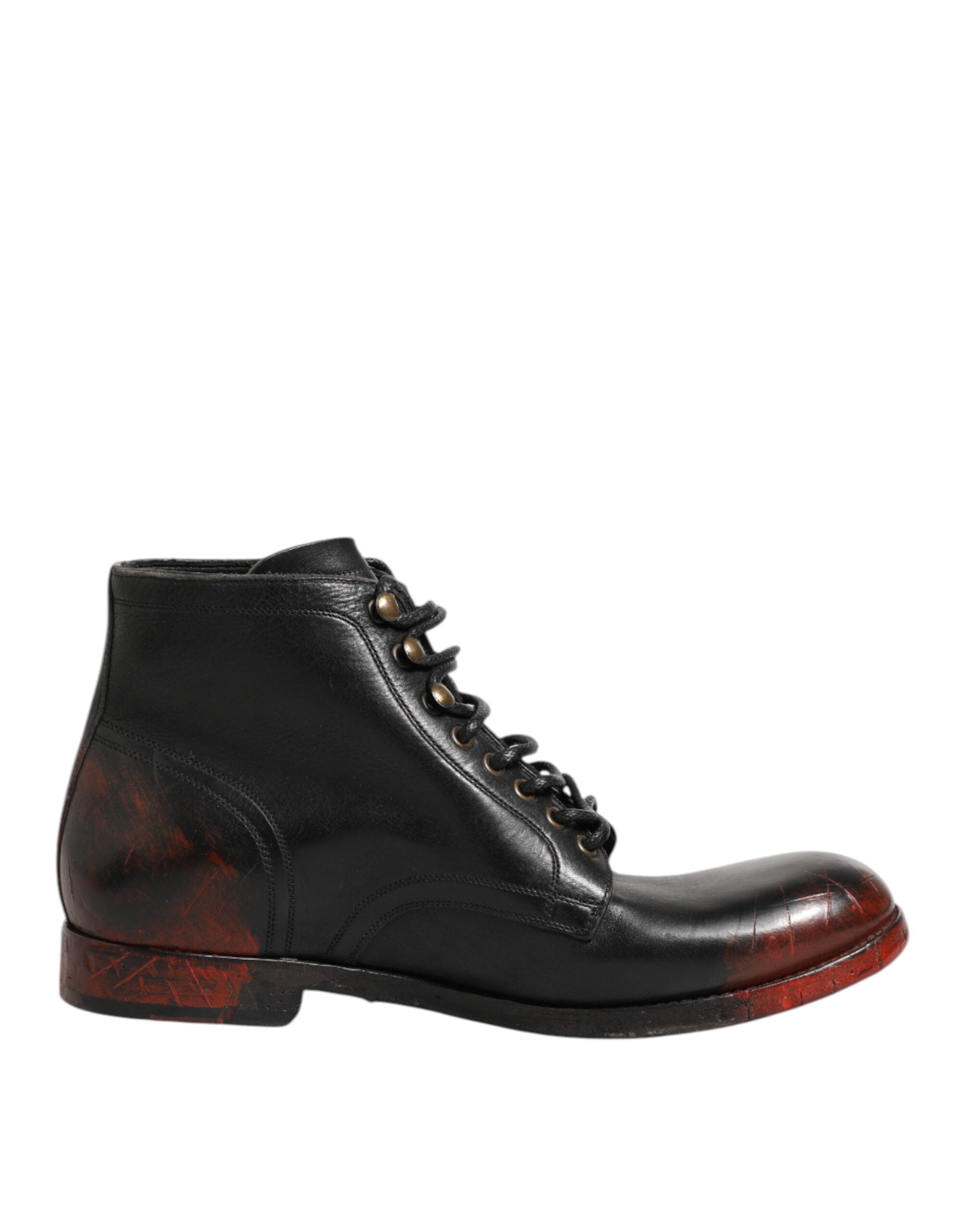 Dolce & Gabbana Schwarze Rote Schnürstiefeletten Kurzstiefel Schuhe