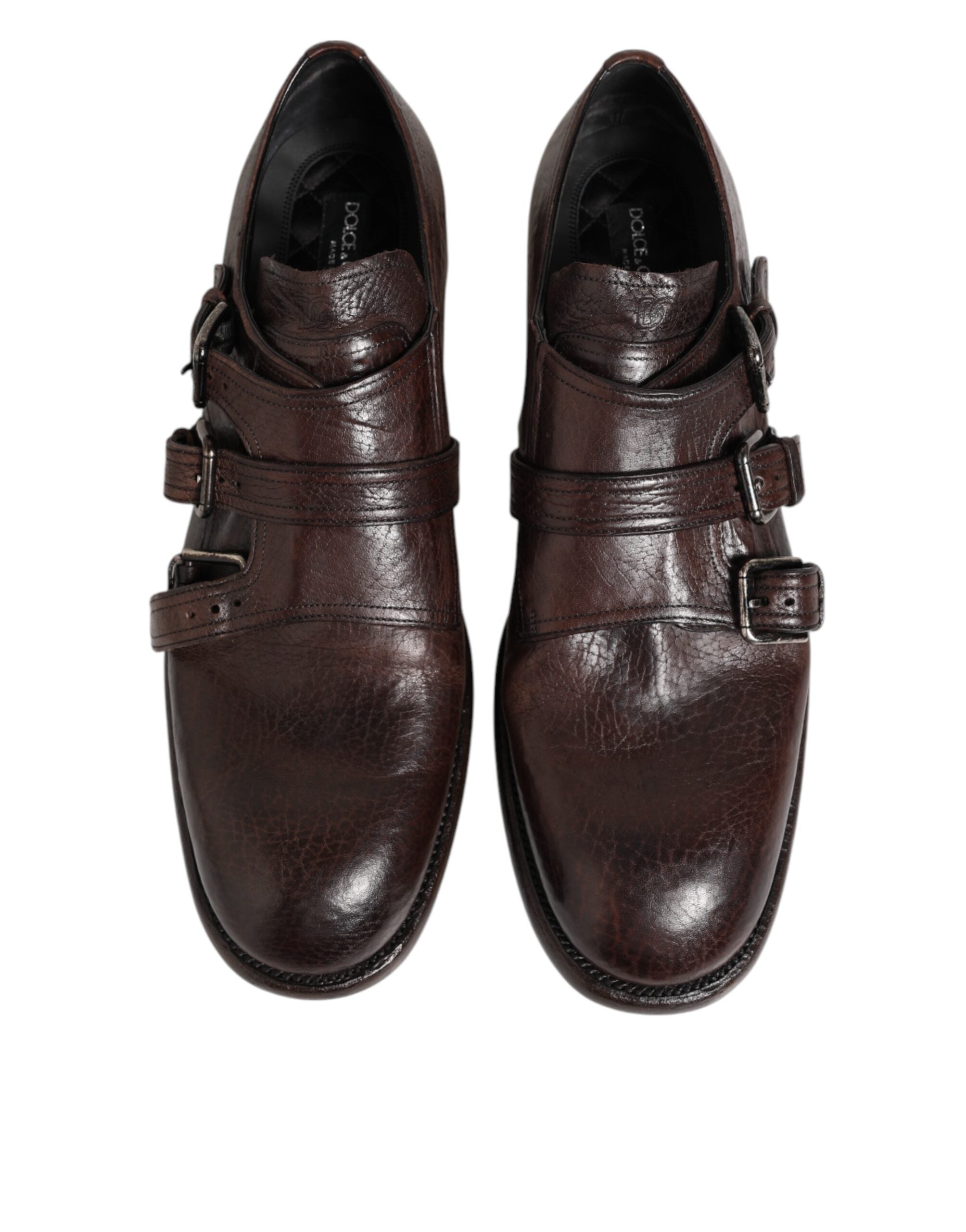 Dolce & Gabbana Braune Leder Monk Strap Formelle Derby Schuhe