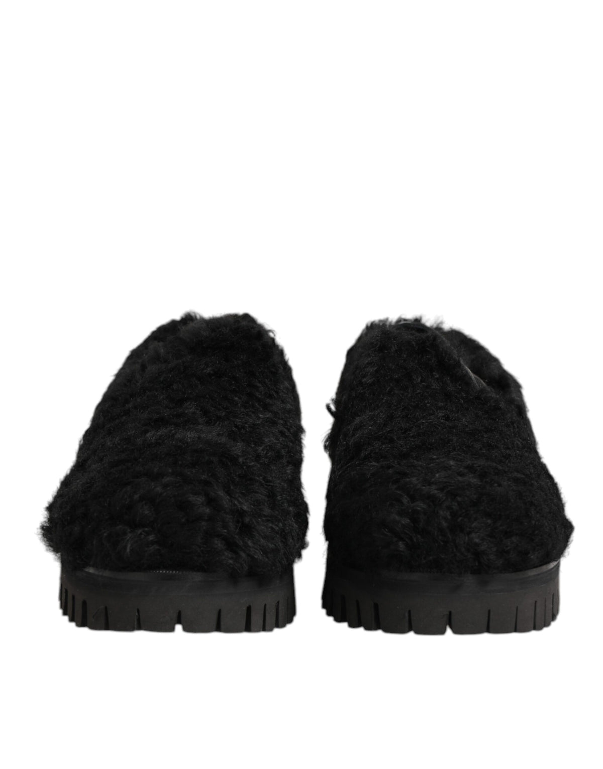 Dolce & Gabbana Jurk Zwart Bont Leren Slippers Herenschoenen