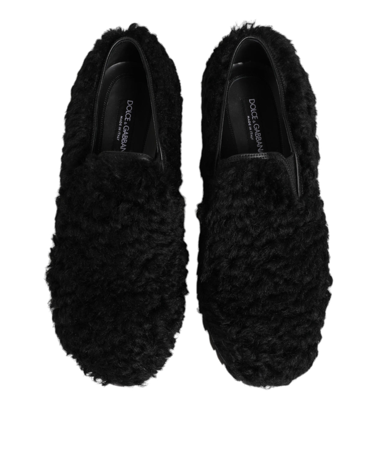 Dolce & Gabbana Jurk Zwart Bont Leren Slippers Herenschoenen