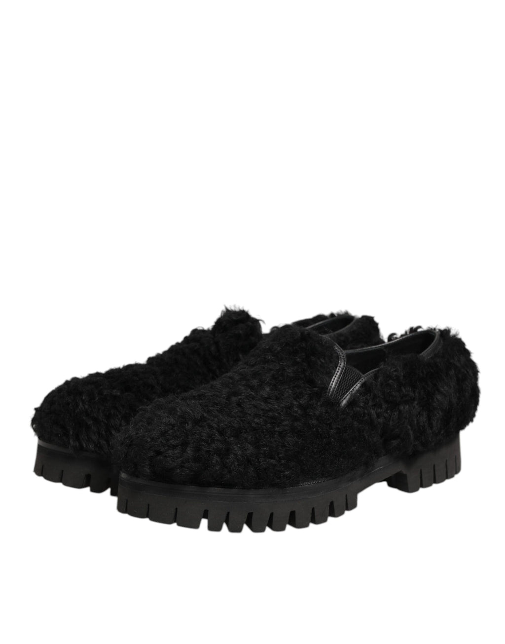 Dolce & Gabbana Jurk Zwart Bont Leren Slippers Herenschoenen