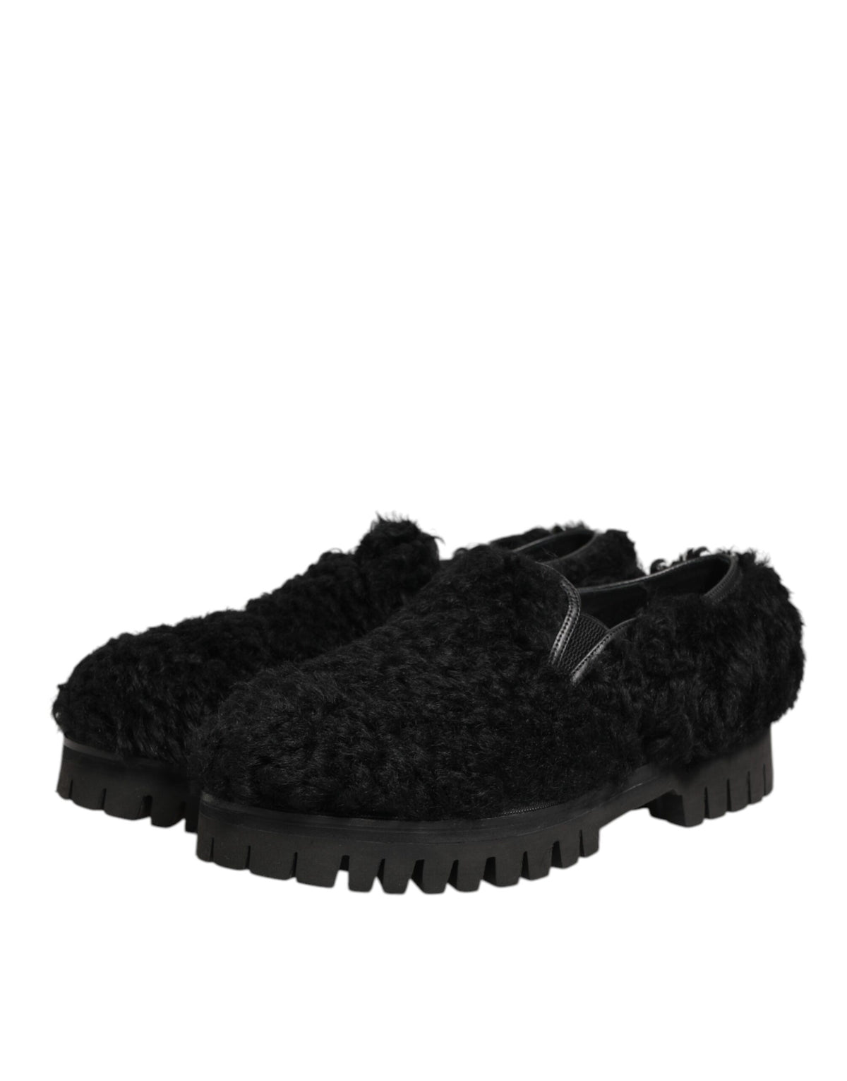 Dolce & Gabbana Jurk Zwart Bont Leren Slippers Herenschoenen