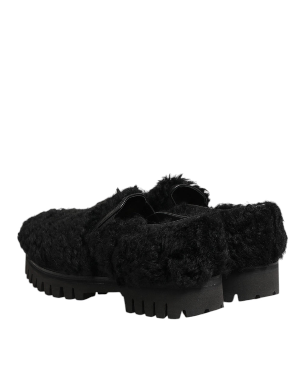Dolce & Gabbana Jurk Zwart Bont Leren Slippers Herenschoenen