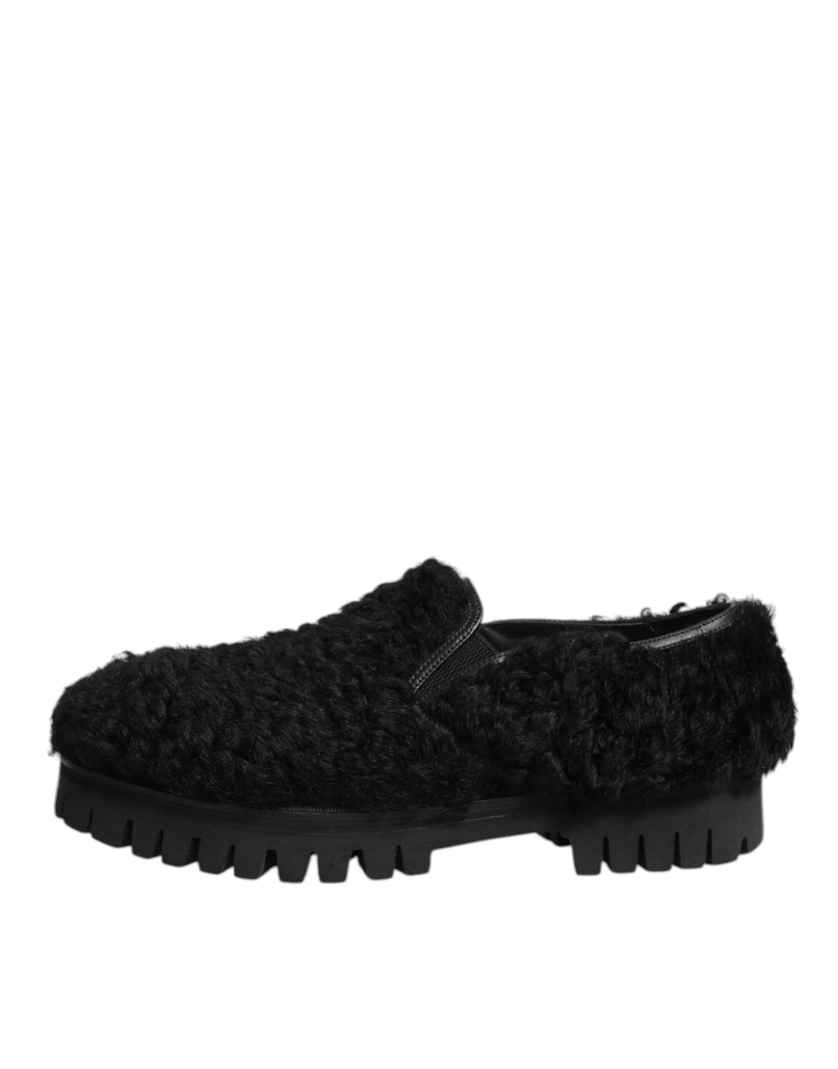 Dolce & Gabbana Jurk Zwart Bont Leren Slippers Herenschoenen
