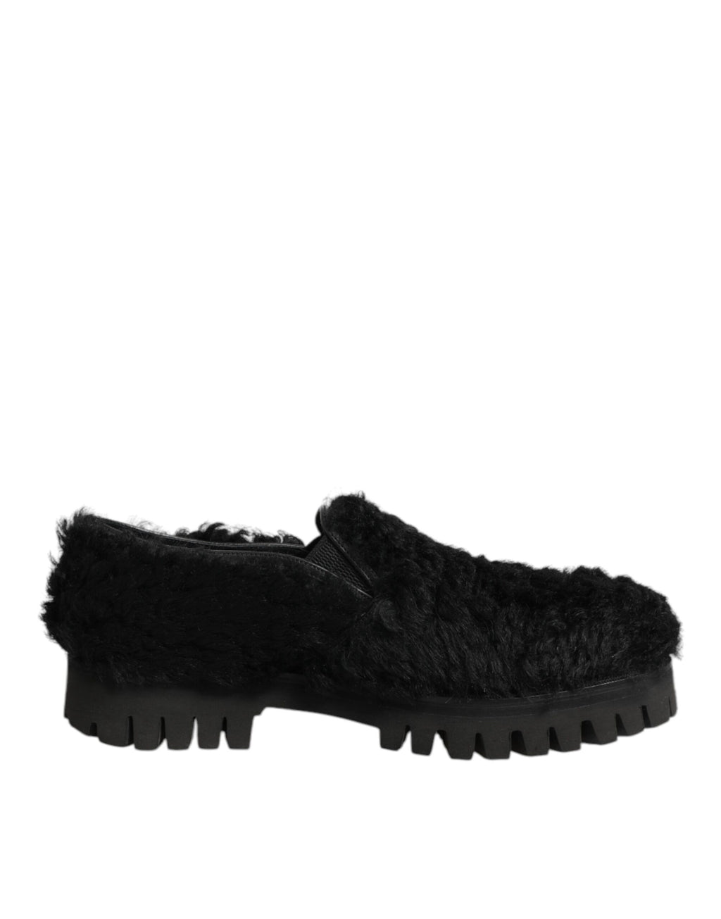 Dolce & Gabbana Jurk Zwart Bont Leren Slippers Herenschoenen