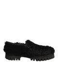 Dolce & Gabbana Jurk Zwart Bont Leren Slippers Herenschoenen