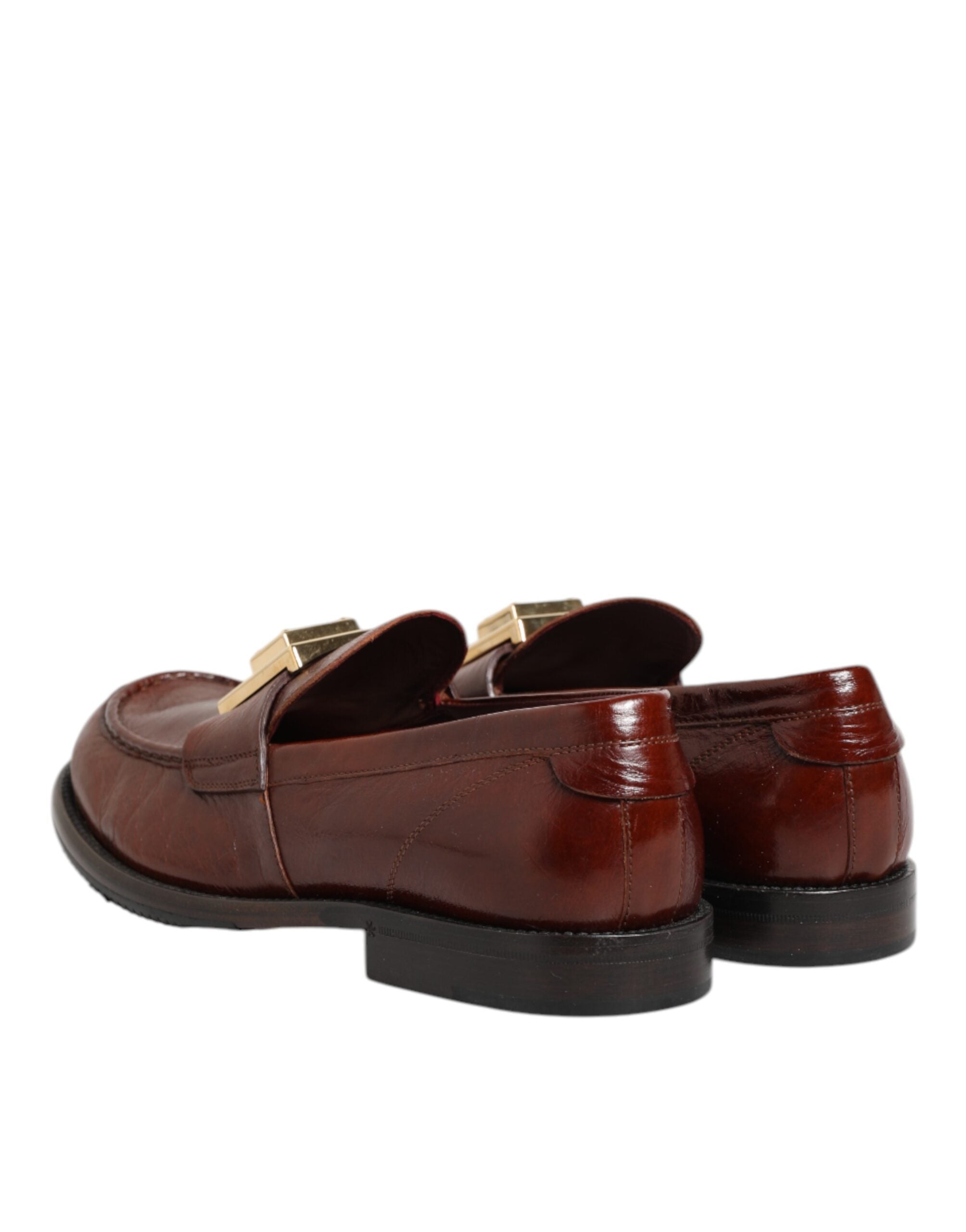 Dolce & Gabbana Braun Leder Logo Slip On Männer Kleid Schuhe