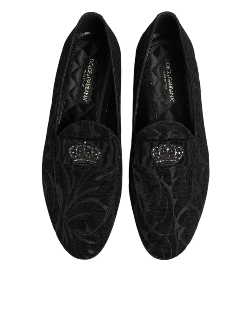 Dolce & Gabbana Schwarz Brokat Krone Loafers Kleid Schuhe