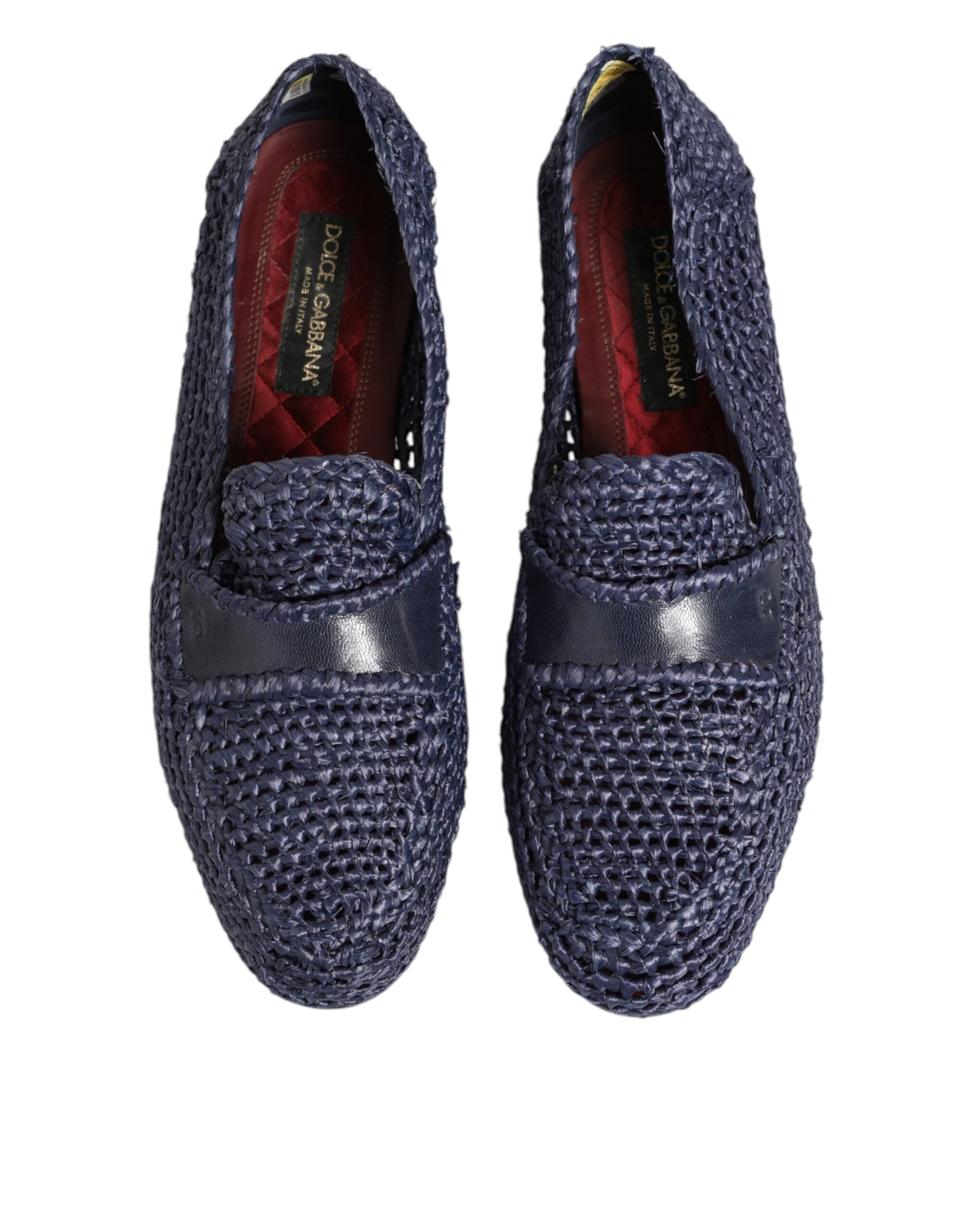 Dolce & Gabbana Blaue gewebte Leder Slipper Männer Schuhe