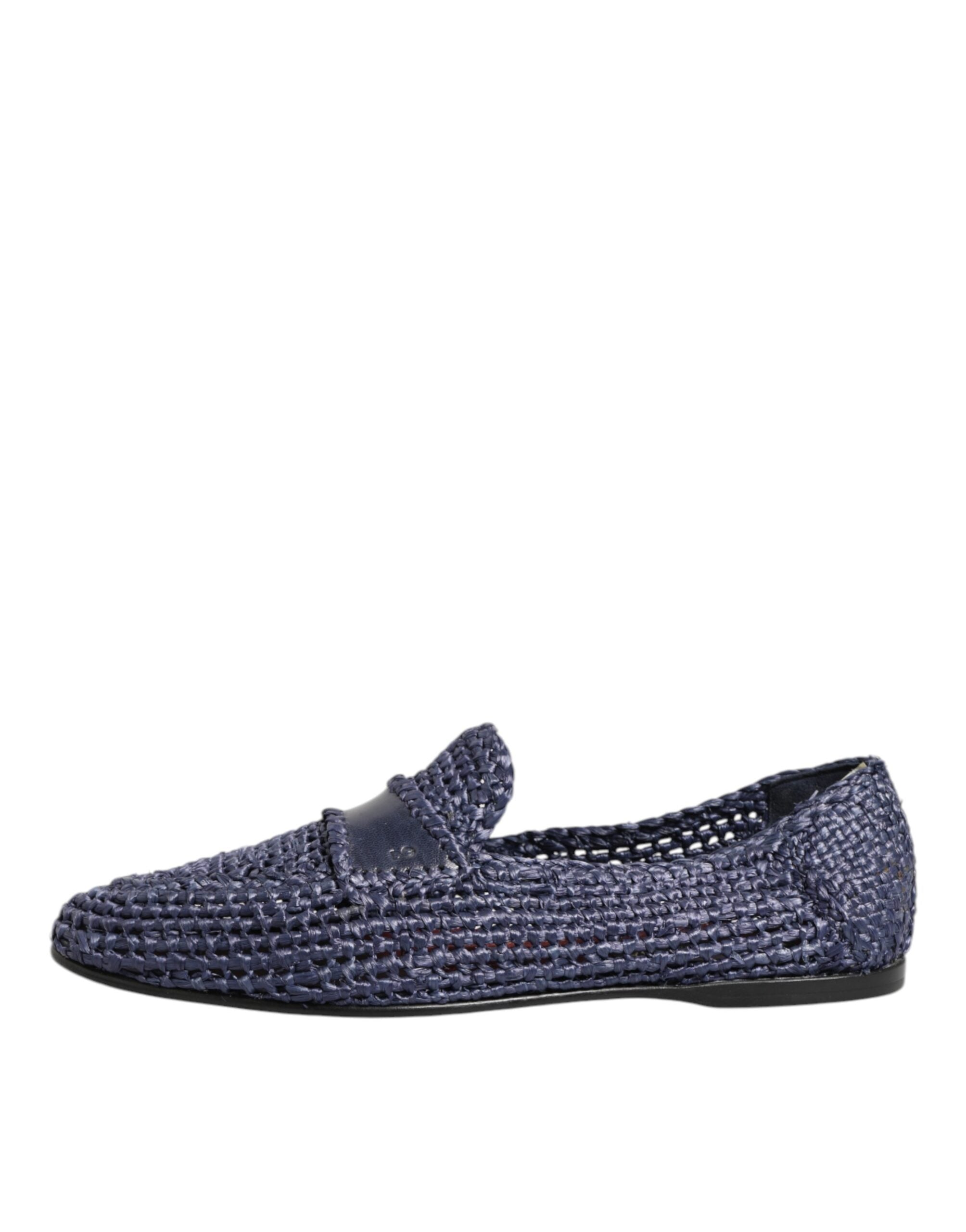 Dolce & Gabbana Blaue gewebte Leder Slipper Männer Schuhe