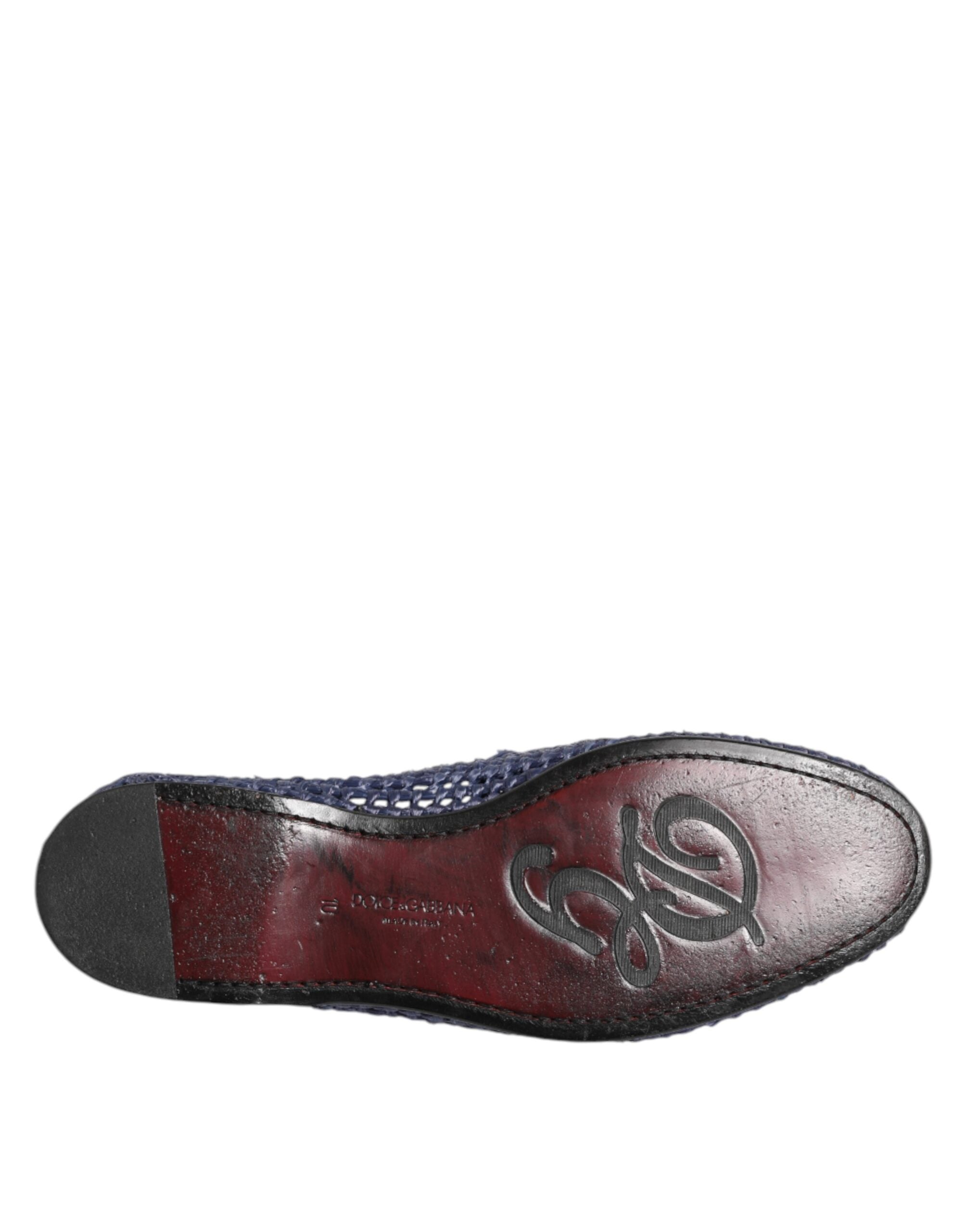 Dolce & Gabbana Blaue gewebte Leder Slipper Männer Schuhe