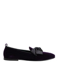 Dolce & Gabbana Purple Suede Cotton Bow Slip On Loafers Shoes