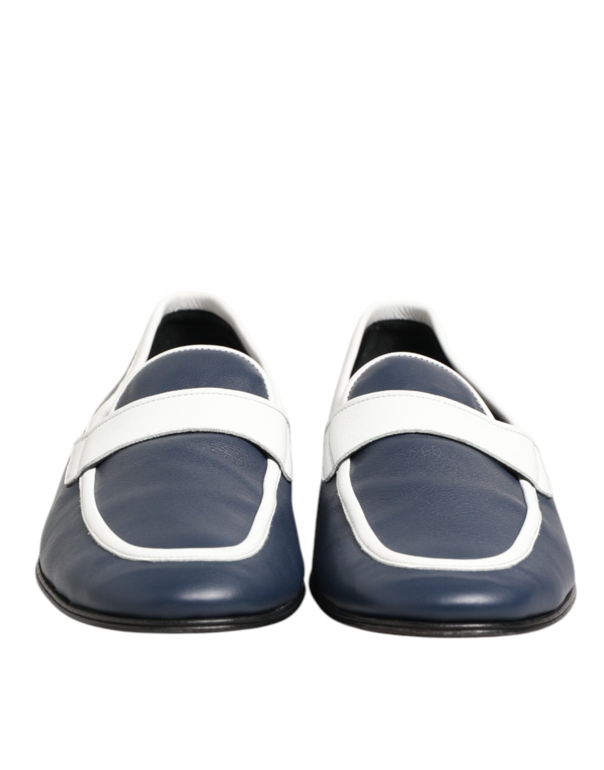 Dolce & Gabbana Weiß Blau Leder Slip On Loafers Männer Formelle Schuhe