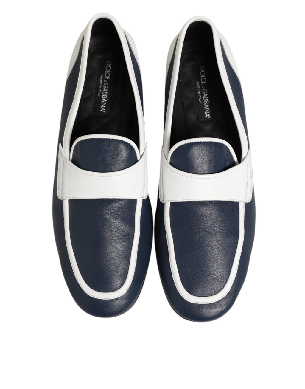 Dolce & Gabbana Weiß Blau Leder Slip On Loafers Männer Formelle Schuhe