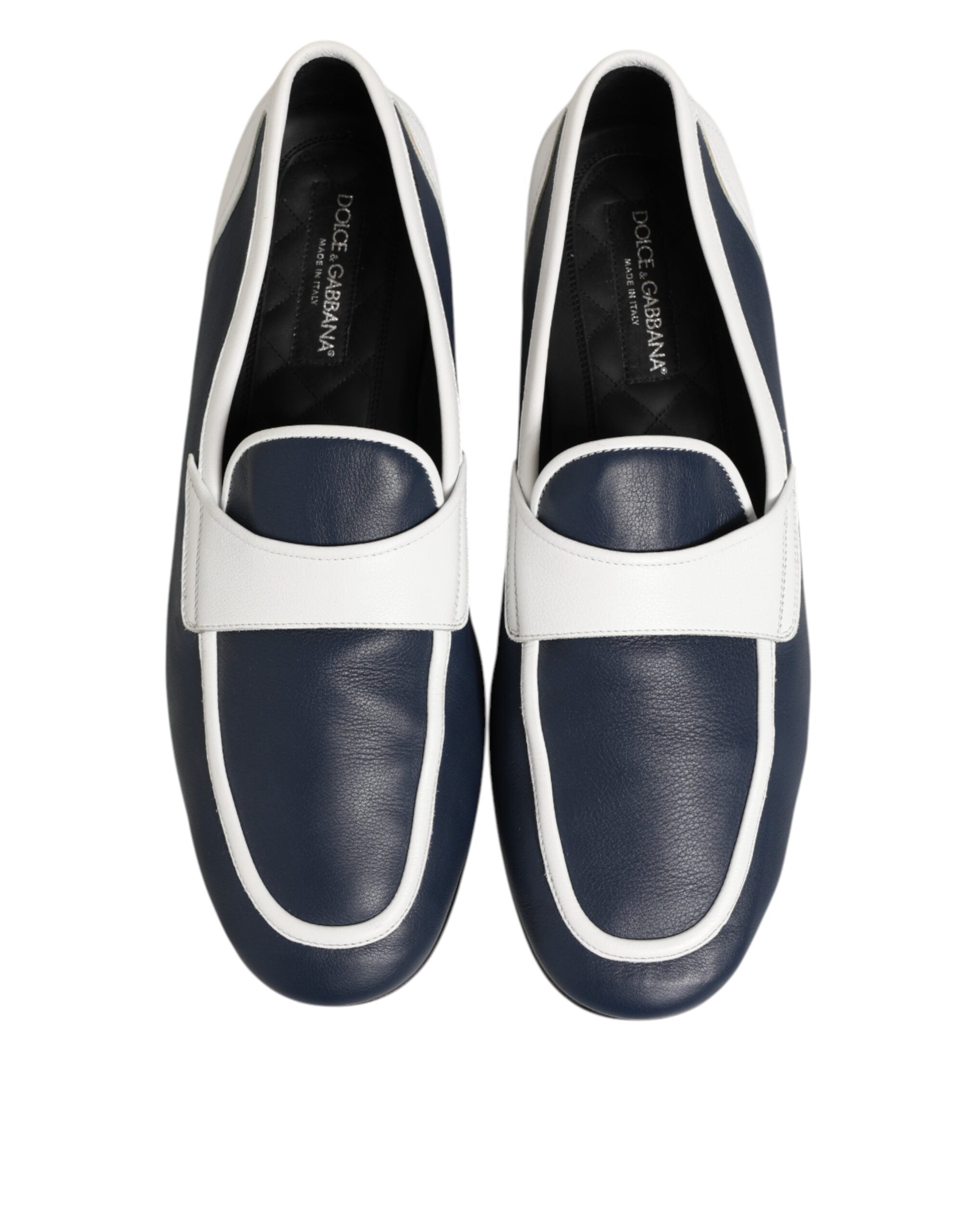 Dolce & Gabbana Weiß Blau Leder Slip On Loafers Männer Formelle Schuhe