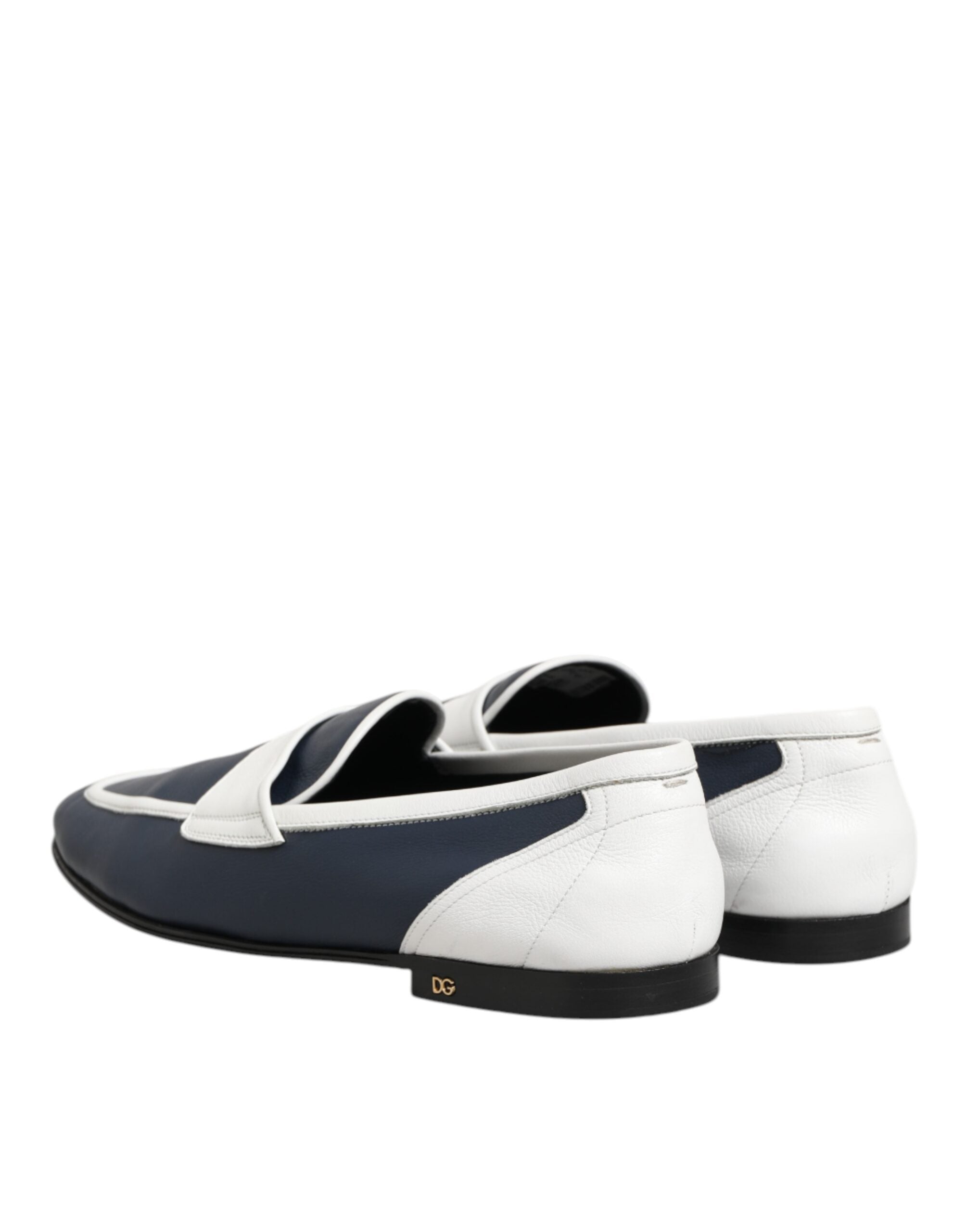 Dolce & Gabbana Weiß Blau Leder Slip On Loafers Männer Formelle Schuhe