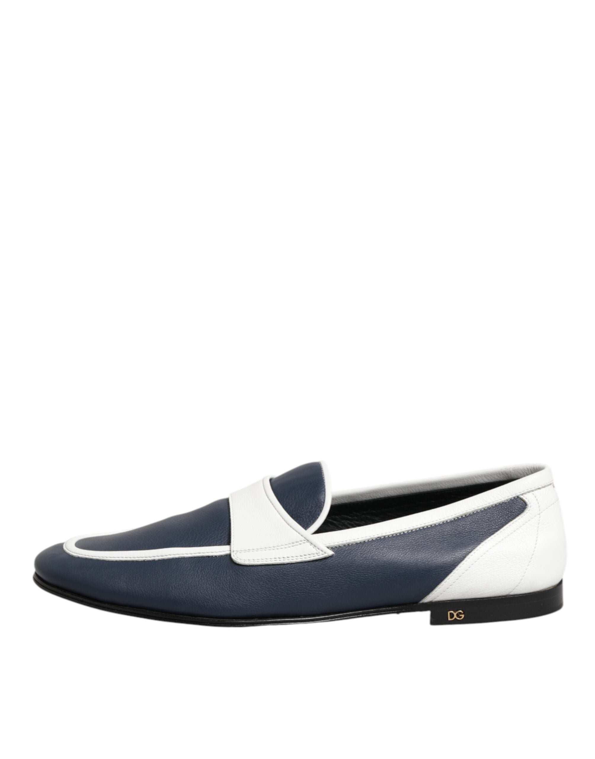 Dolce & Gabbana Weiß Blau Leder Slip On Loafers Männer Formelle Schuhe