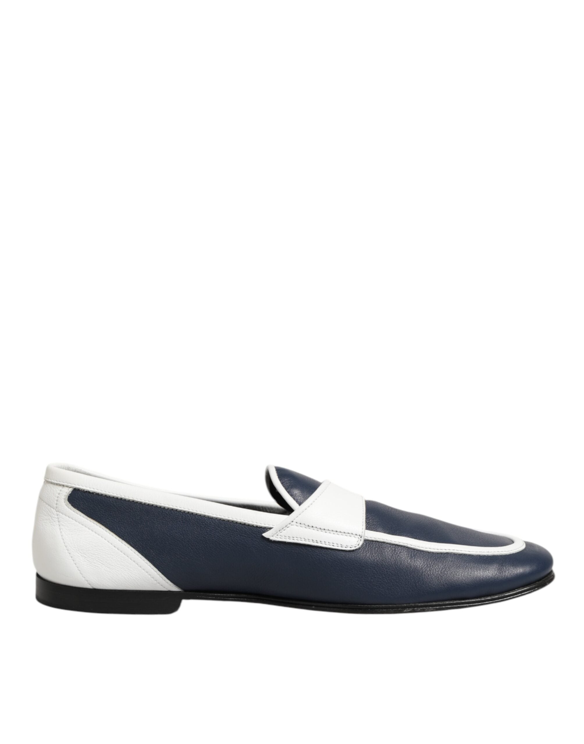 Dolce & Gabbana Weiß Blau Leder Slip On Loafers Männer Formelle Schuhe