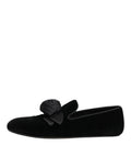 Dolce & Gabbana Schwarze Wildleder Baumwoll-Rosen-Slipper