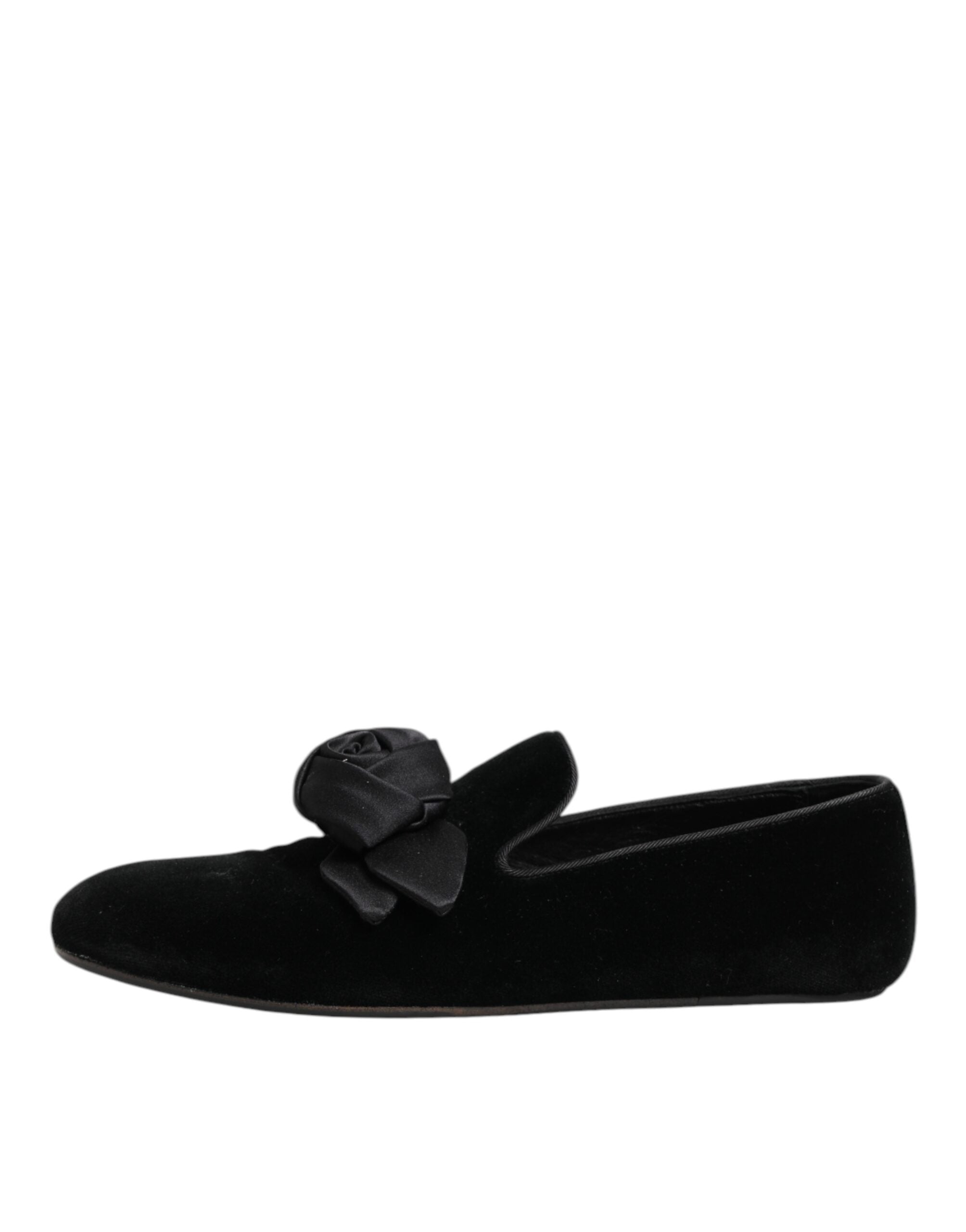 Dolce & Gabbana Schwarze Wildleder Baumwoll-Rosen-Slipper