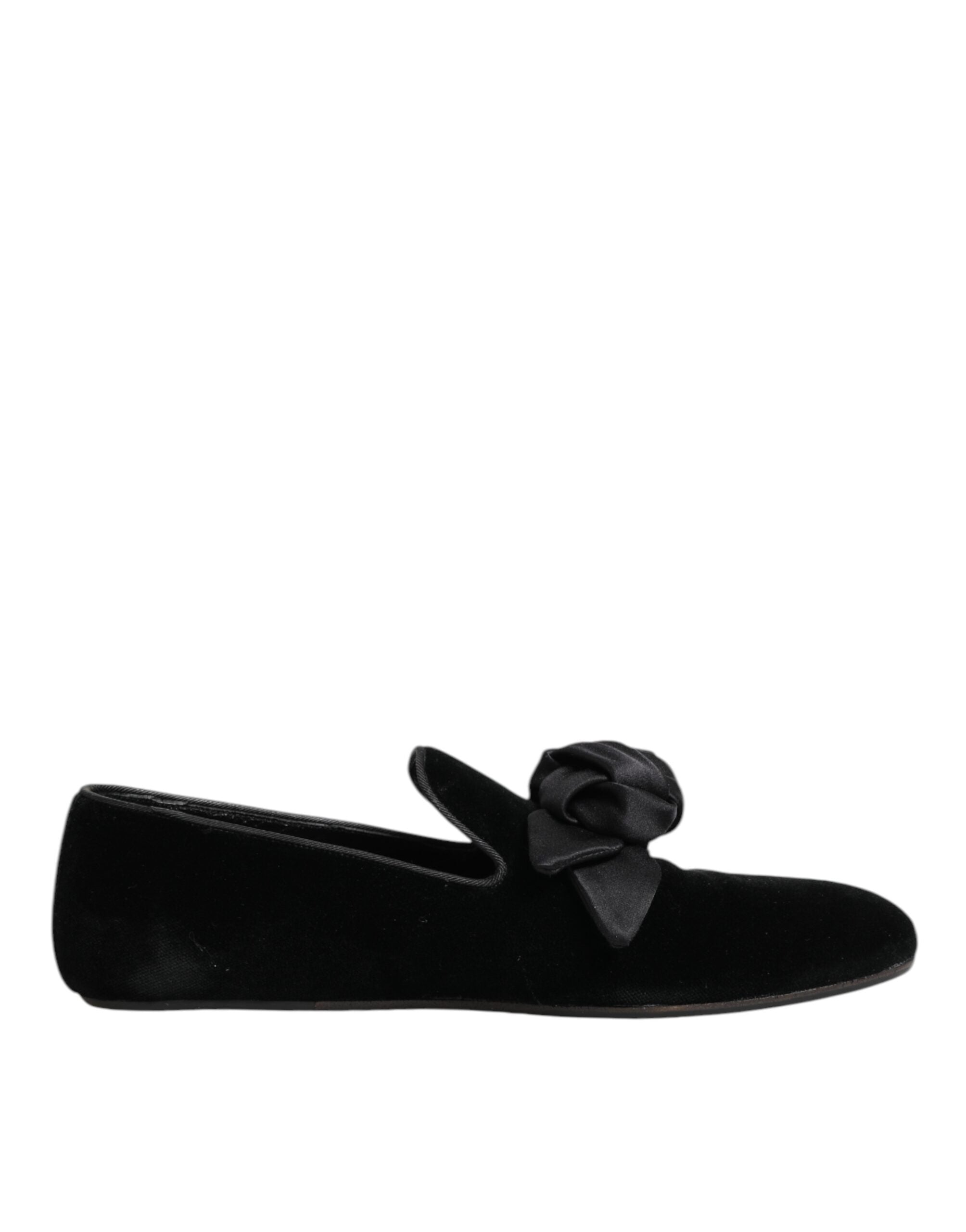 Dolce & Gabbana Schwarze Wildleder Baumwoll-Rosen-Slipper